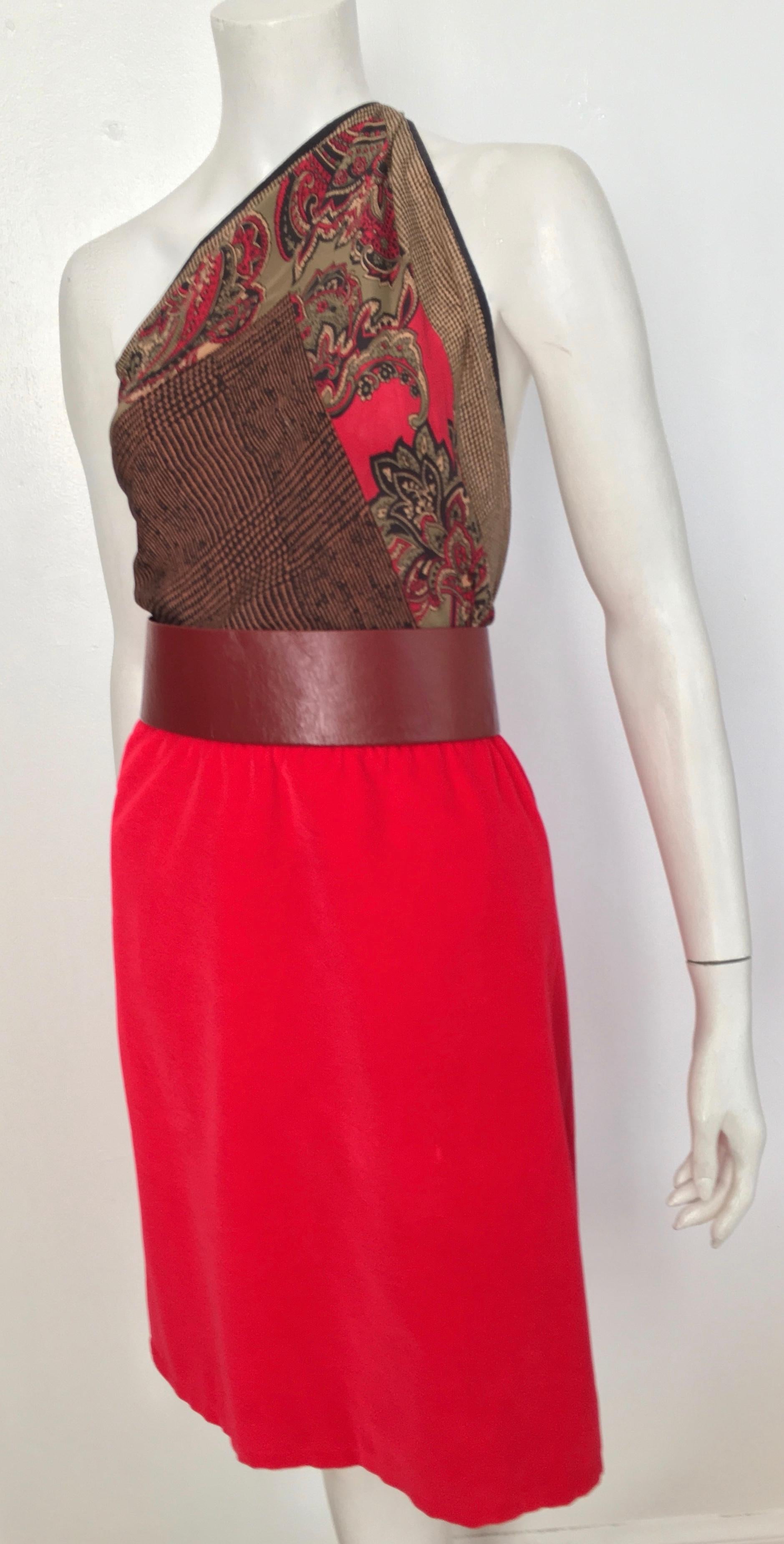 Courreges Paris 1980s Red Cotton Velvet Skirt Size 8 / 10.  For Sale 9