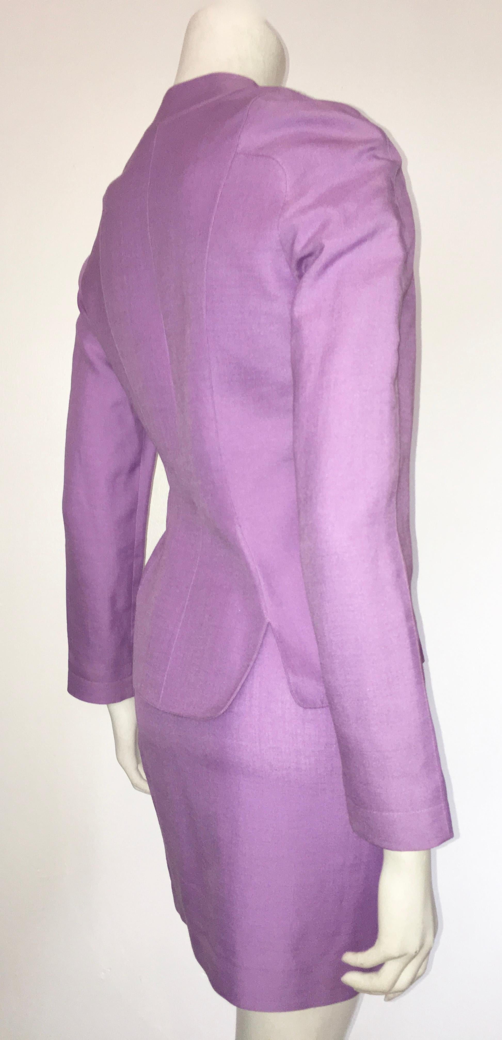 Thierry Mugler 1990s Lilac Linen Jacket & Skirt set Size 4.  In Excellent Condition For Sale In Atlanta, GA