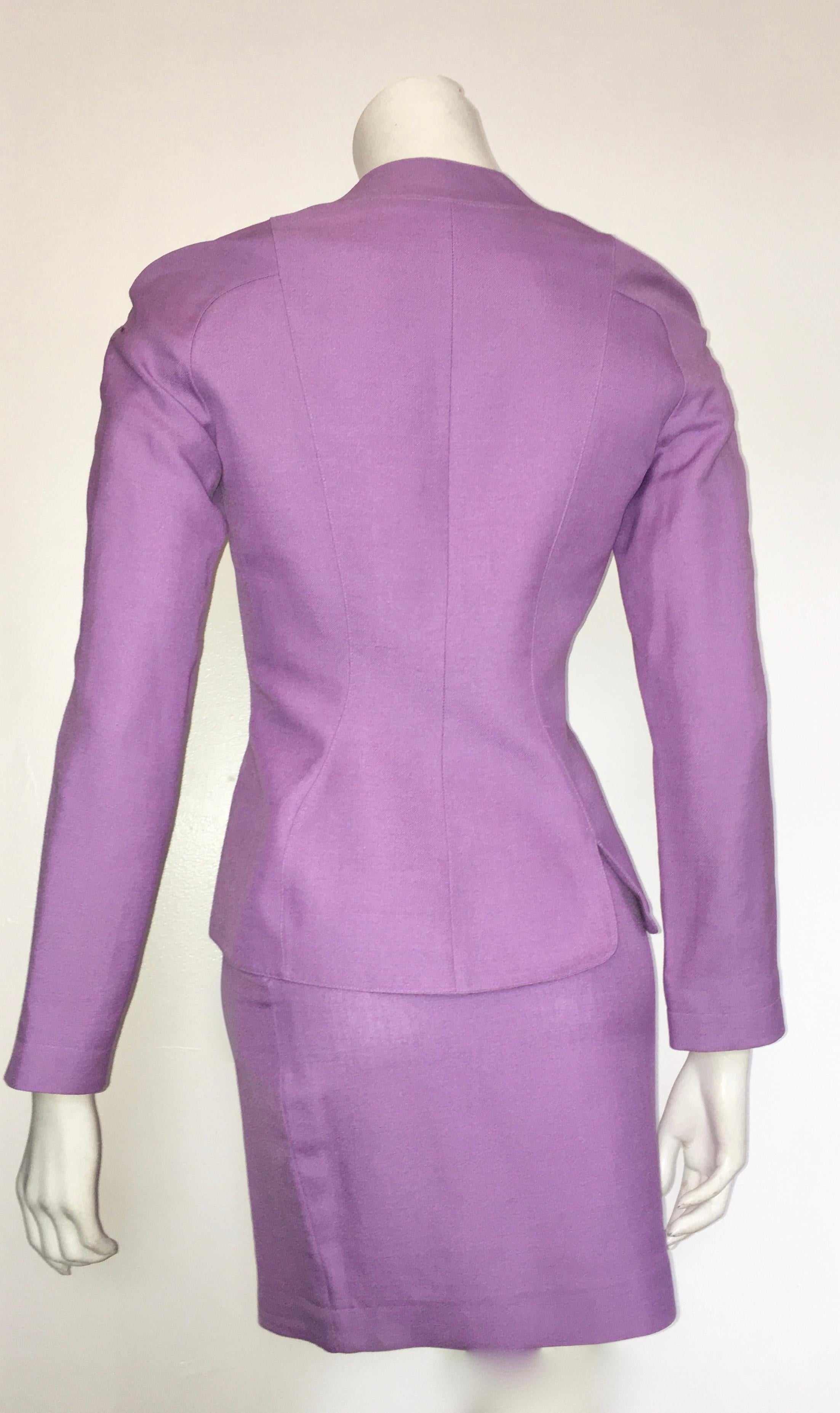 Women's or Men's Thierry Mugler 1990s Lilac Linen Jacket & Skirt set Size 4.  For Sale