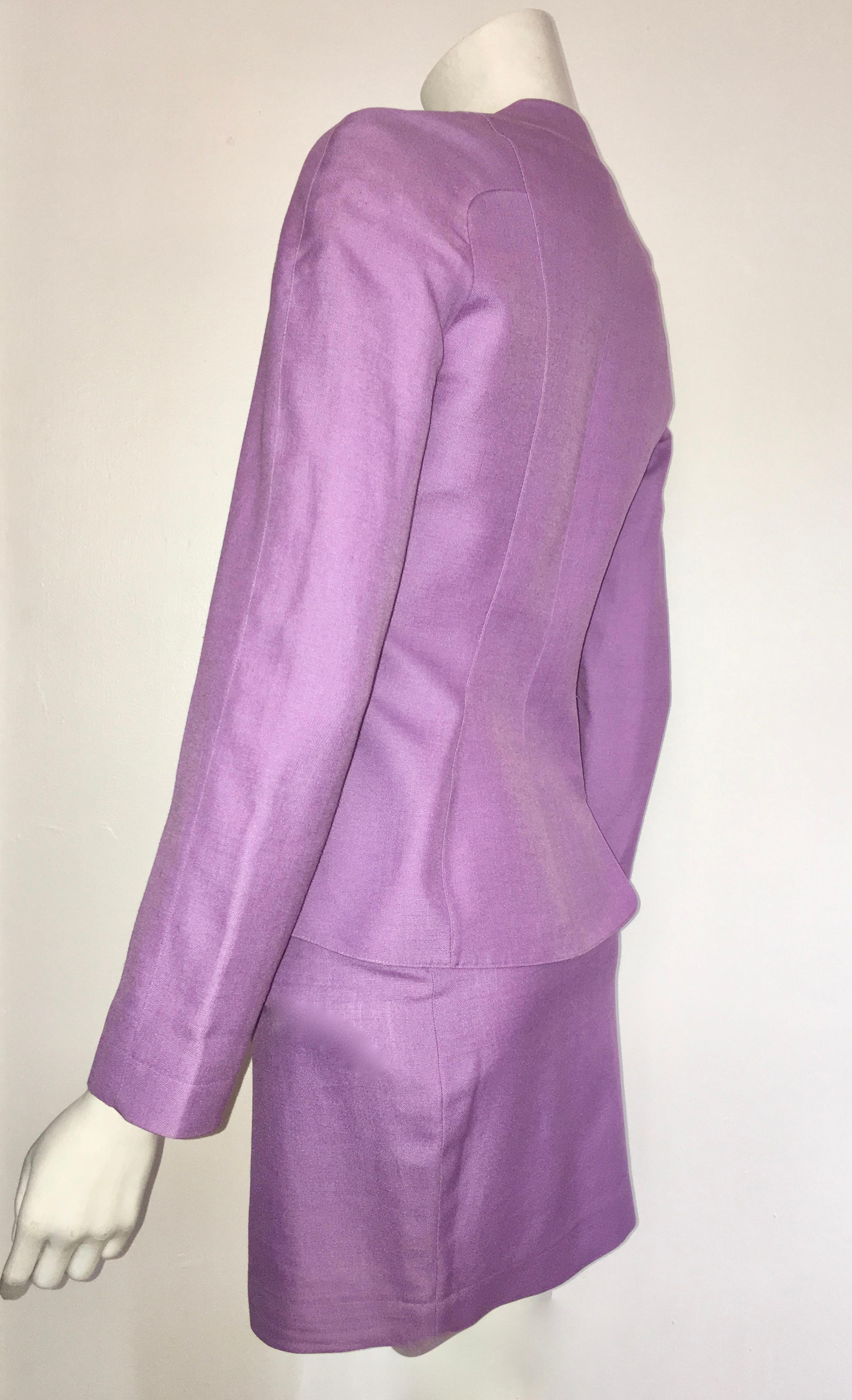 Thierry Mugler 1990s Lilac Linen Jacket & Skirt set Size 4.  For Sale 2