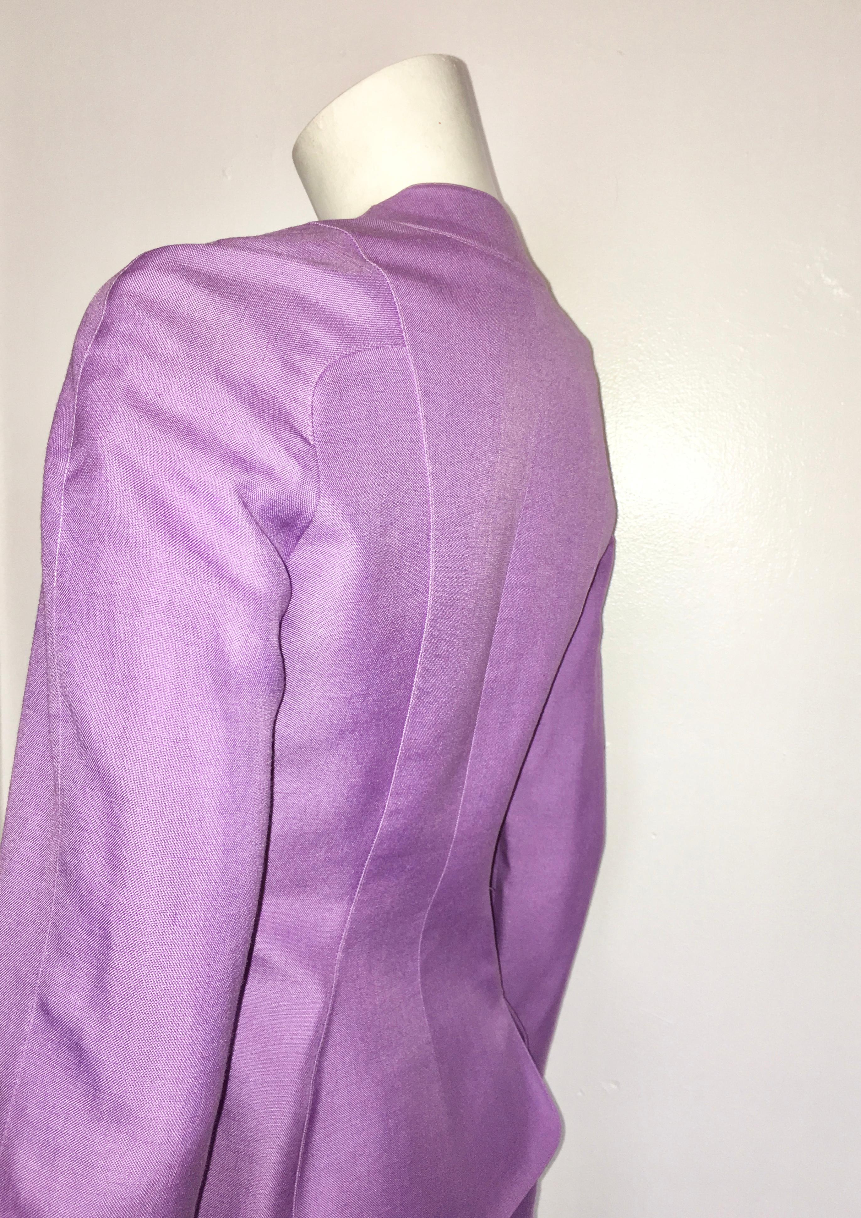 Thierry Mugler 1990s Lilac Linen Jacket & Skirt set Size 4.  For Sale 3