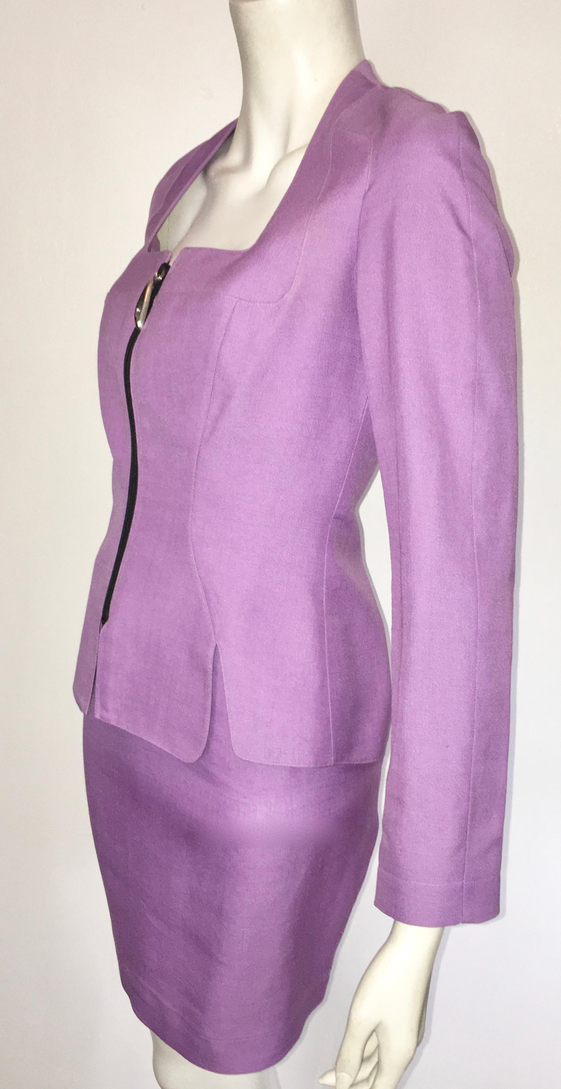 Thierry Mugler 1990s Lilac Linen Jacket & Skirt set Size 4.  For Sale 4