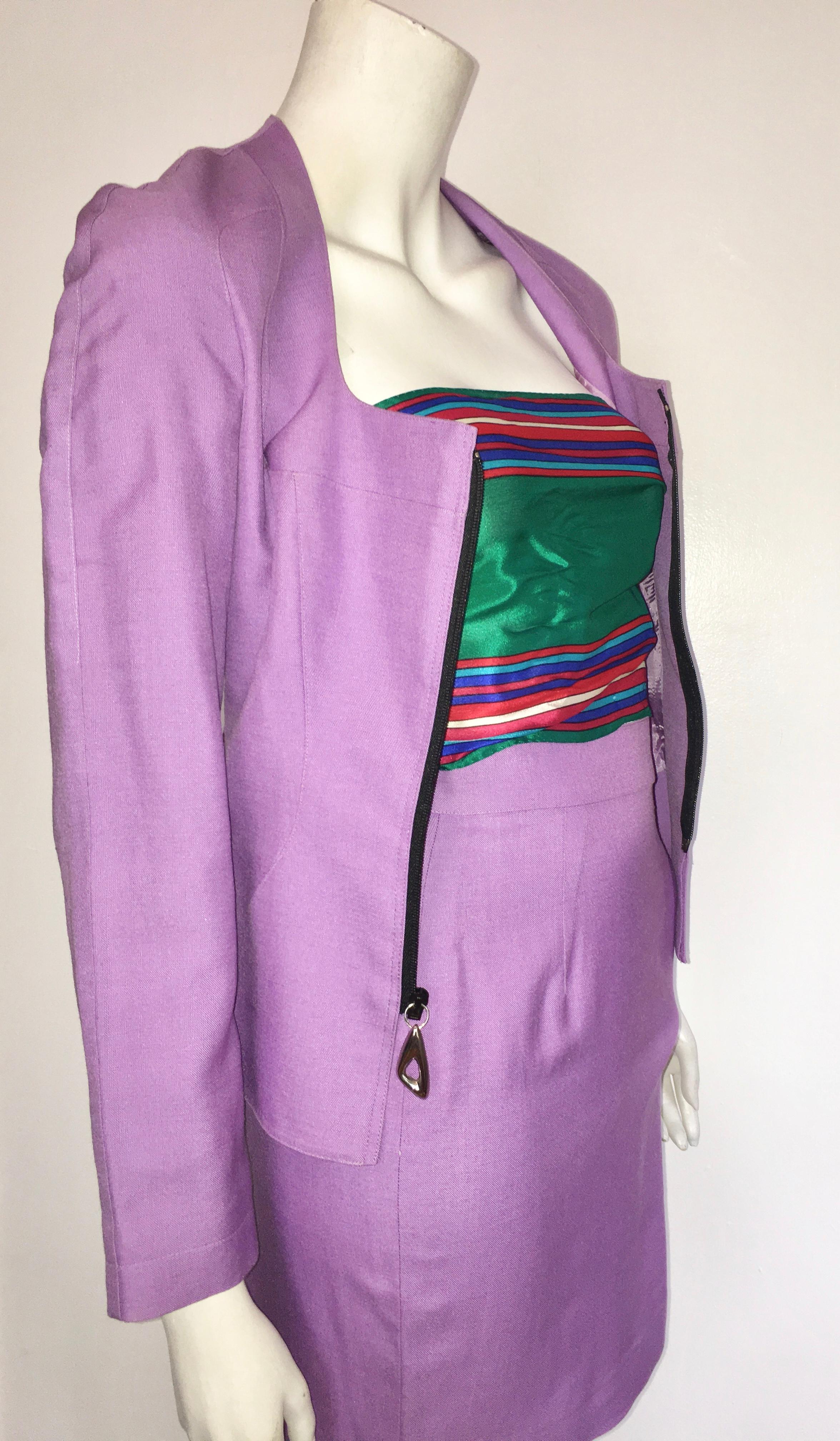 Thierry Mugler 1990s Lilac Linen Jacket & Skirt set Size 4.  For Sale 8