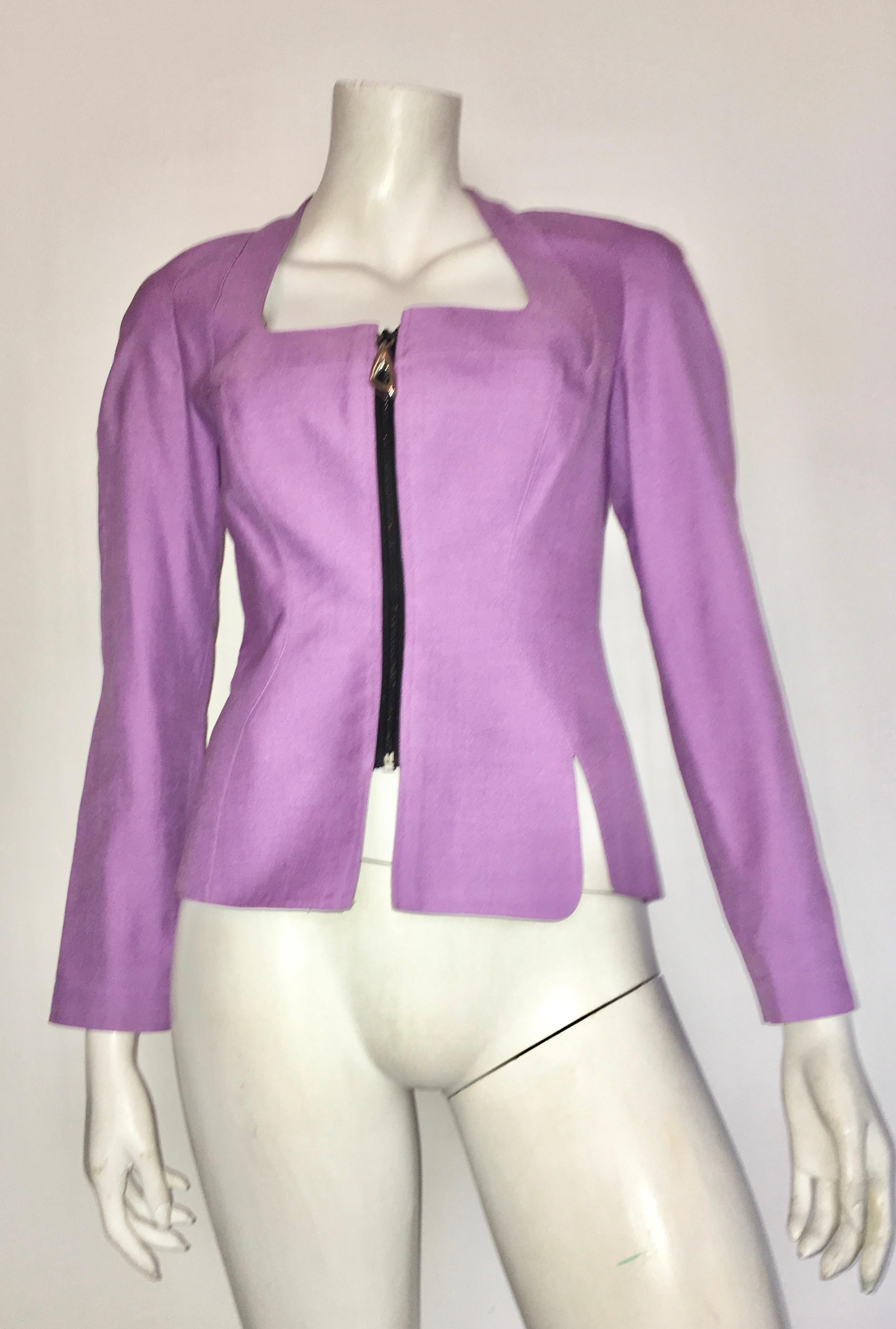 Thierry Mugler 1990s Lilac Linen Jacket & Skirt set Size 4.  For Sale 10
