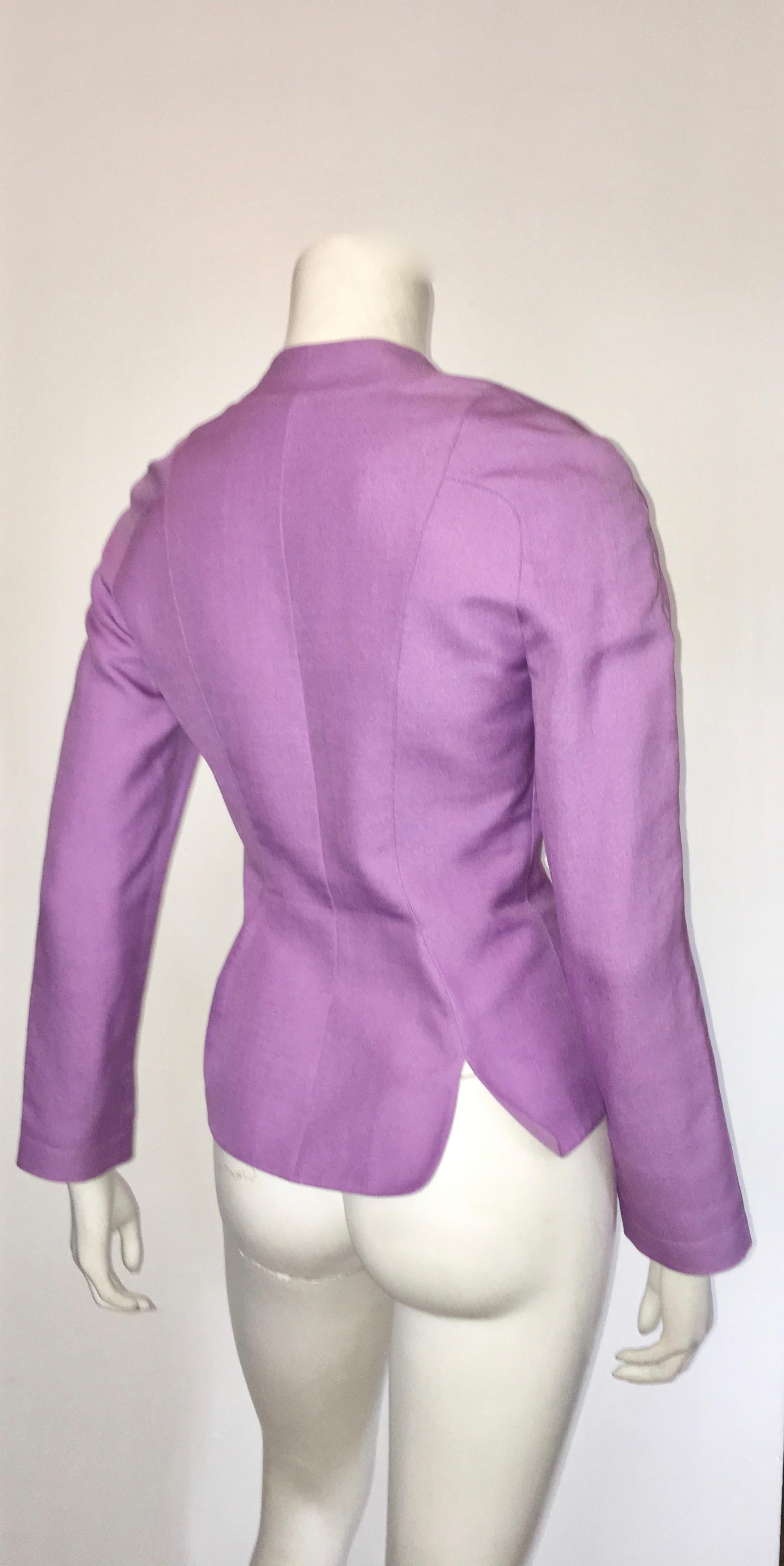 Thierry Mugler 1990s Lilac Linen Jacket & Skirt set Size 4.  For Sale 12