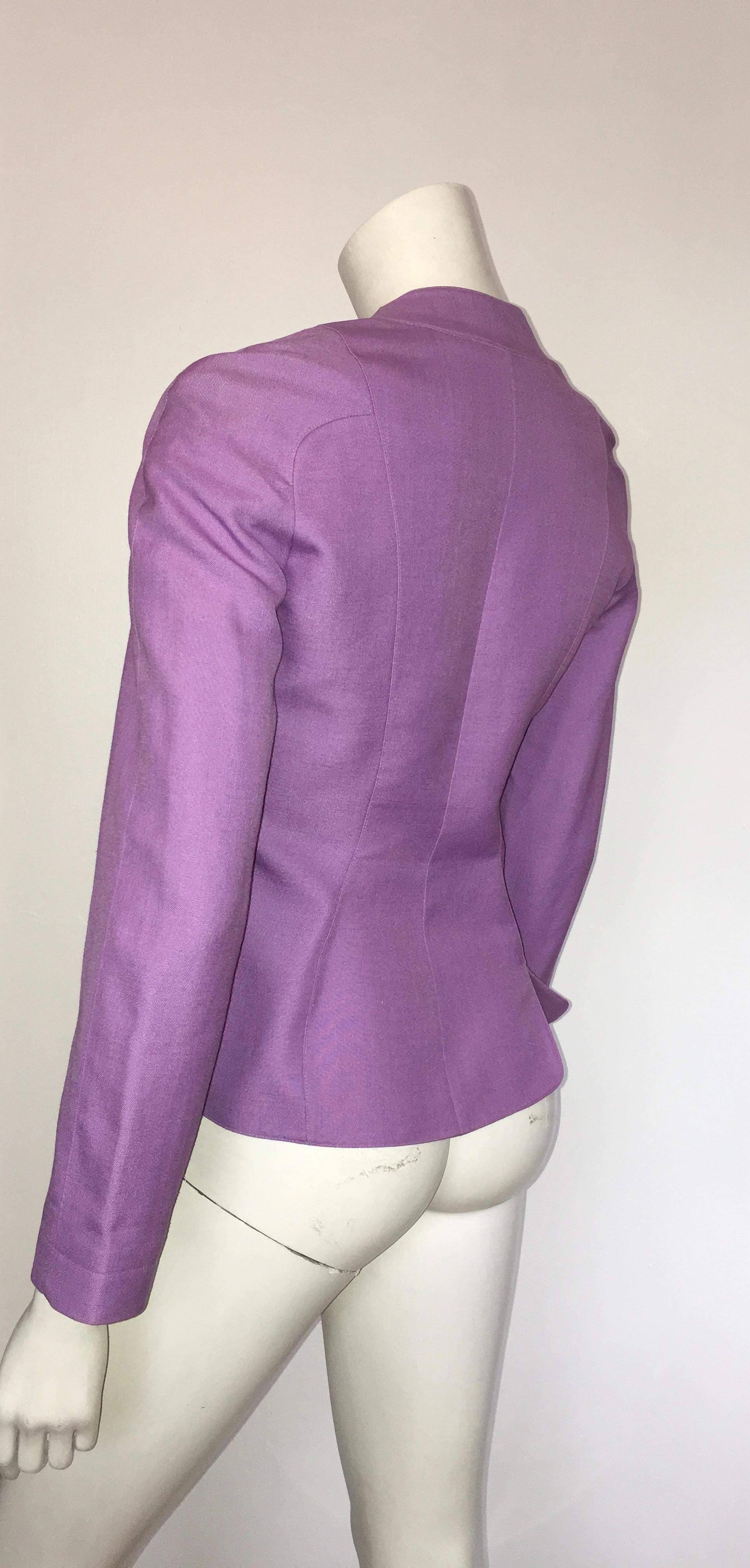 Thierry Mugler 1990s Lilac Linen Jacket & Skirt set Size 4.  For Sale 13