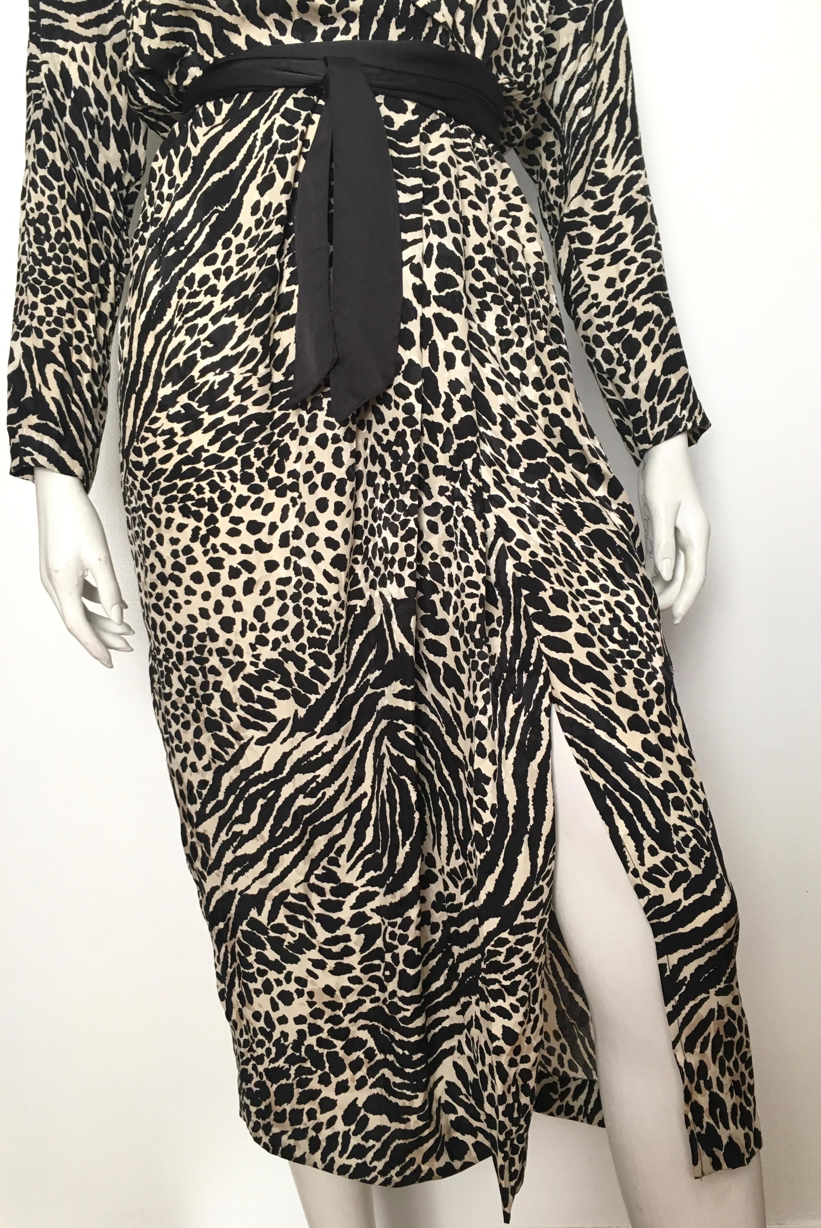 Black Geoffrey Beene for Lillie Rubin 1980 Animal Print Silk Dress Size 6. For Sale