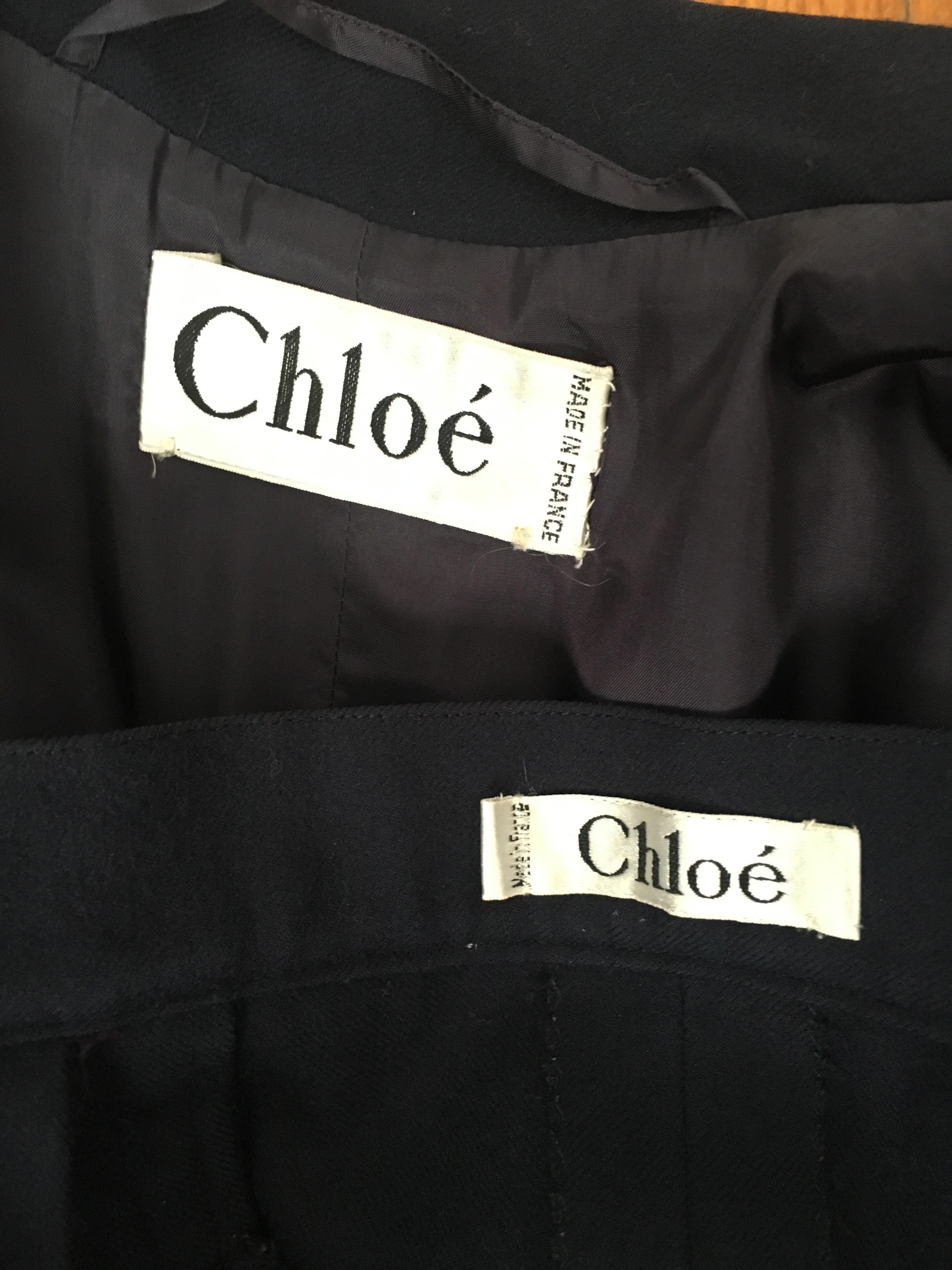Chloe 1980s Navy Wool Pant Suit Size 4. For Sale 13