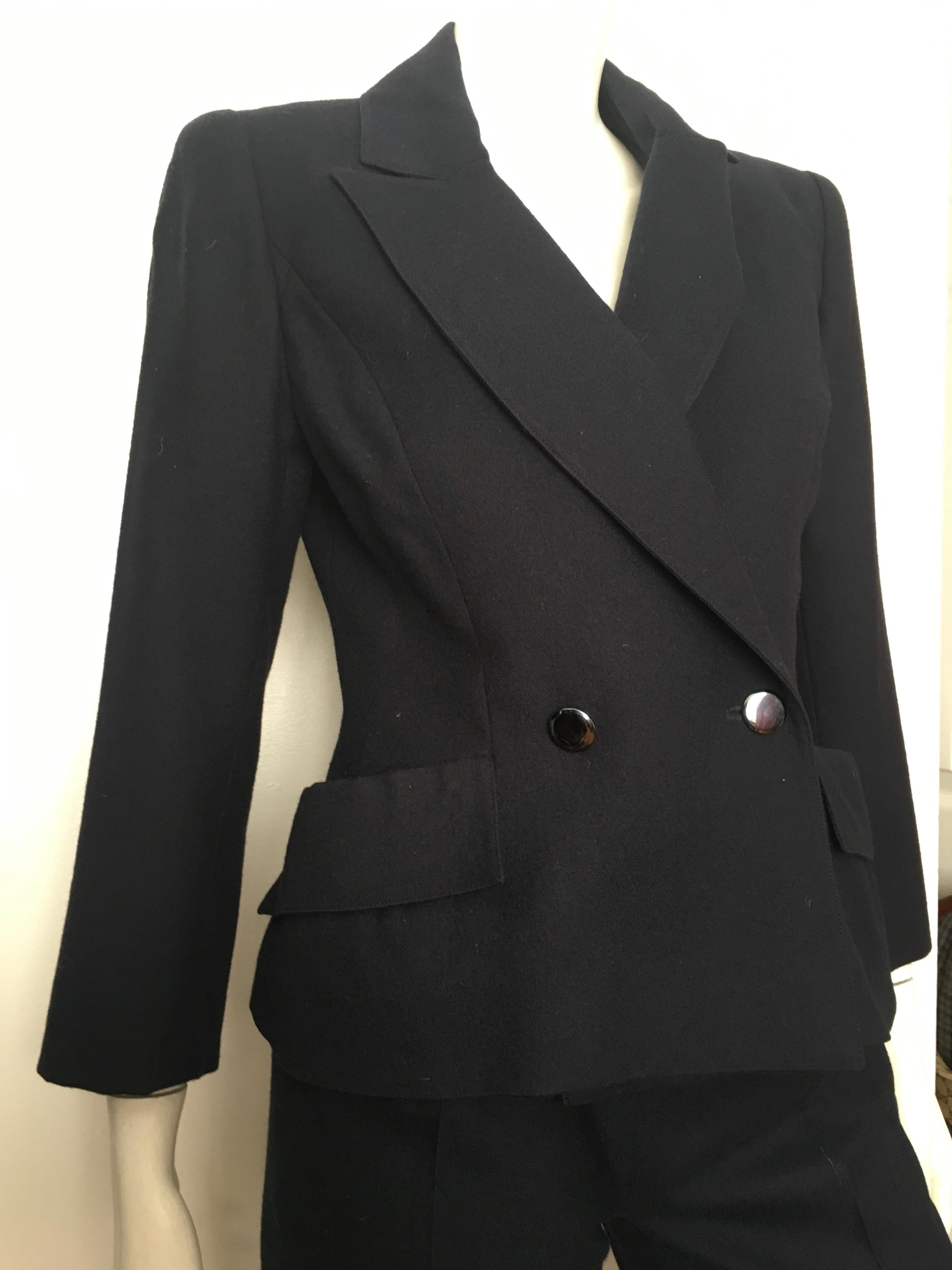 Black Chloe 1980s Navy Wool Pant Suit Size 4. For Sale
