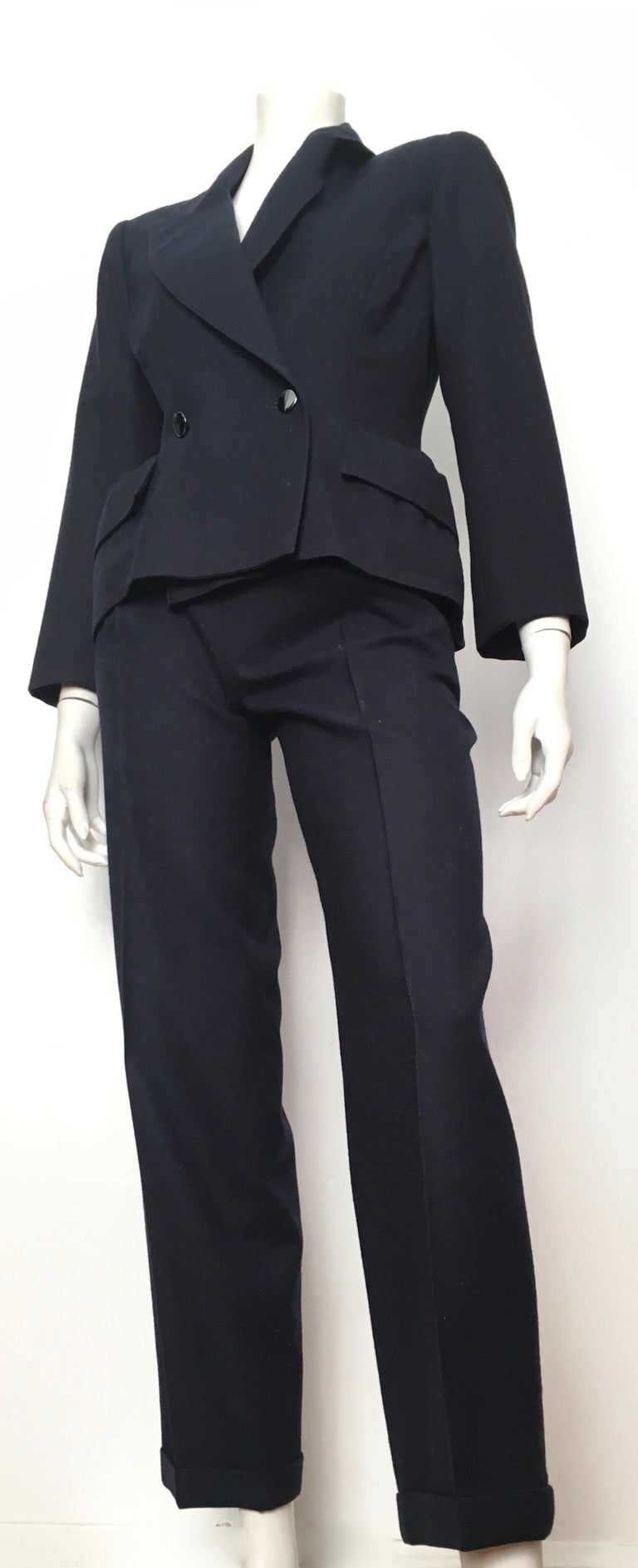 Chloe 1980s Navy Wool Pant Suit Size 4. For Sale at 1stDibs