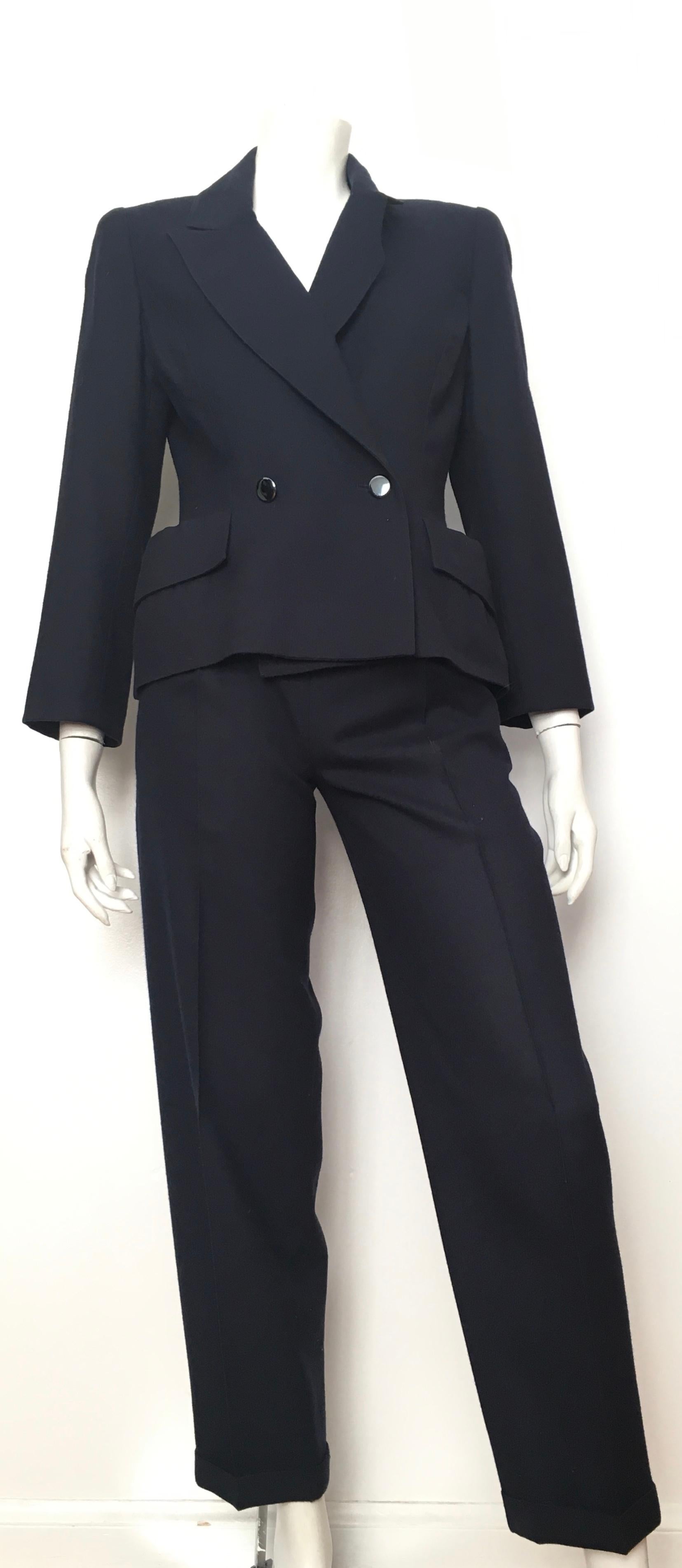 Chloe 1980s Navy Wool Pant Suit Size 4. For Sale 12