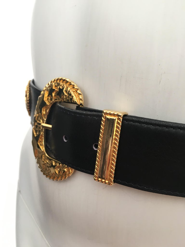 Escada 1980s Black Leather Strap with Gold 