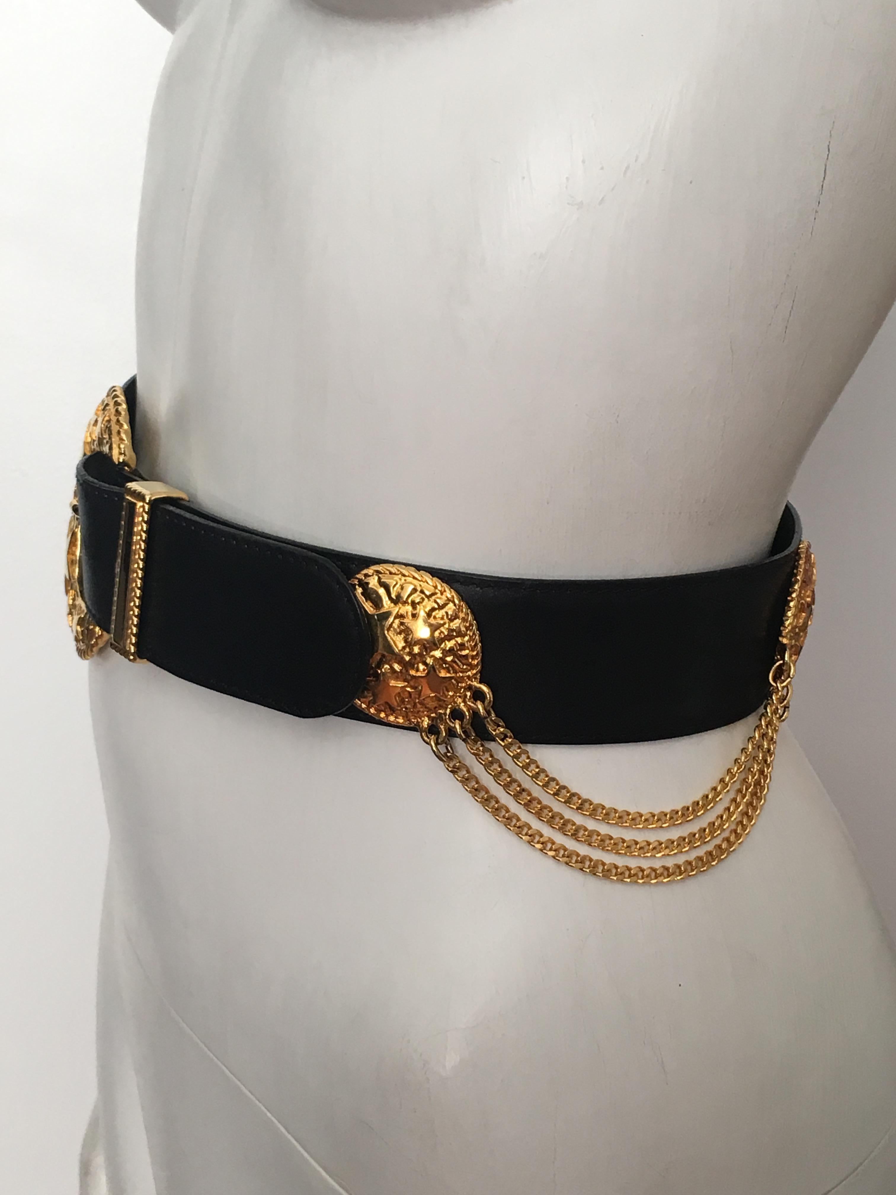 Escada 1980s Black Leather Strap with Gold 