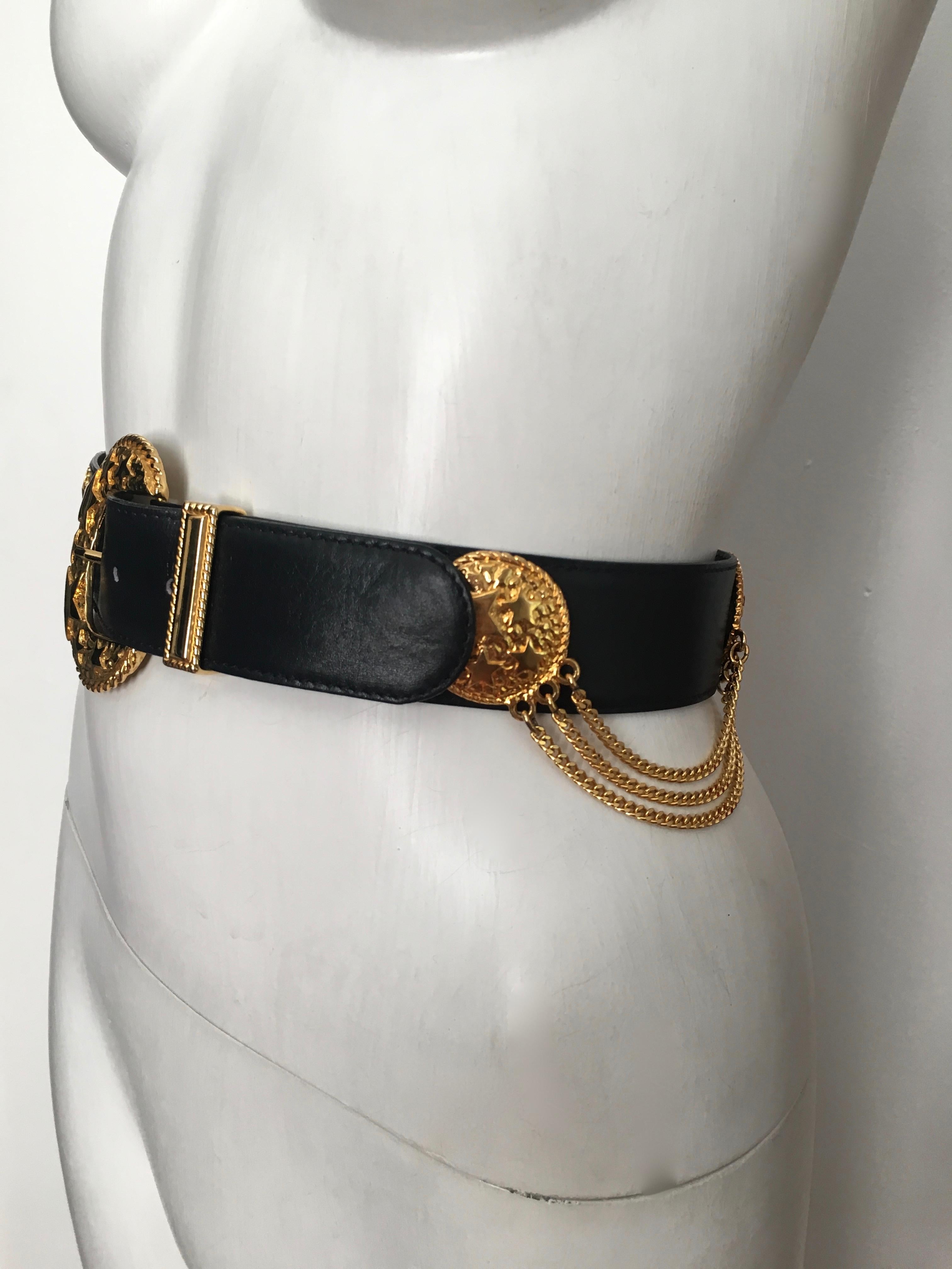 Escada 1980s black leather strap with gold 