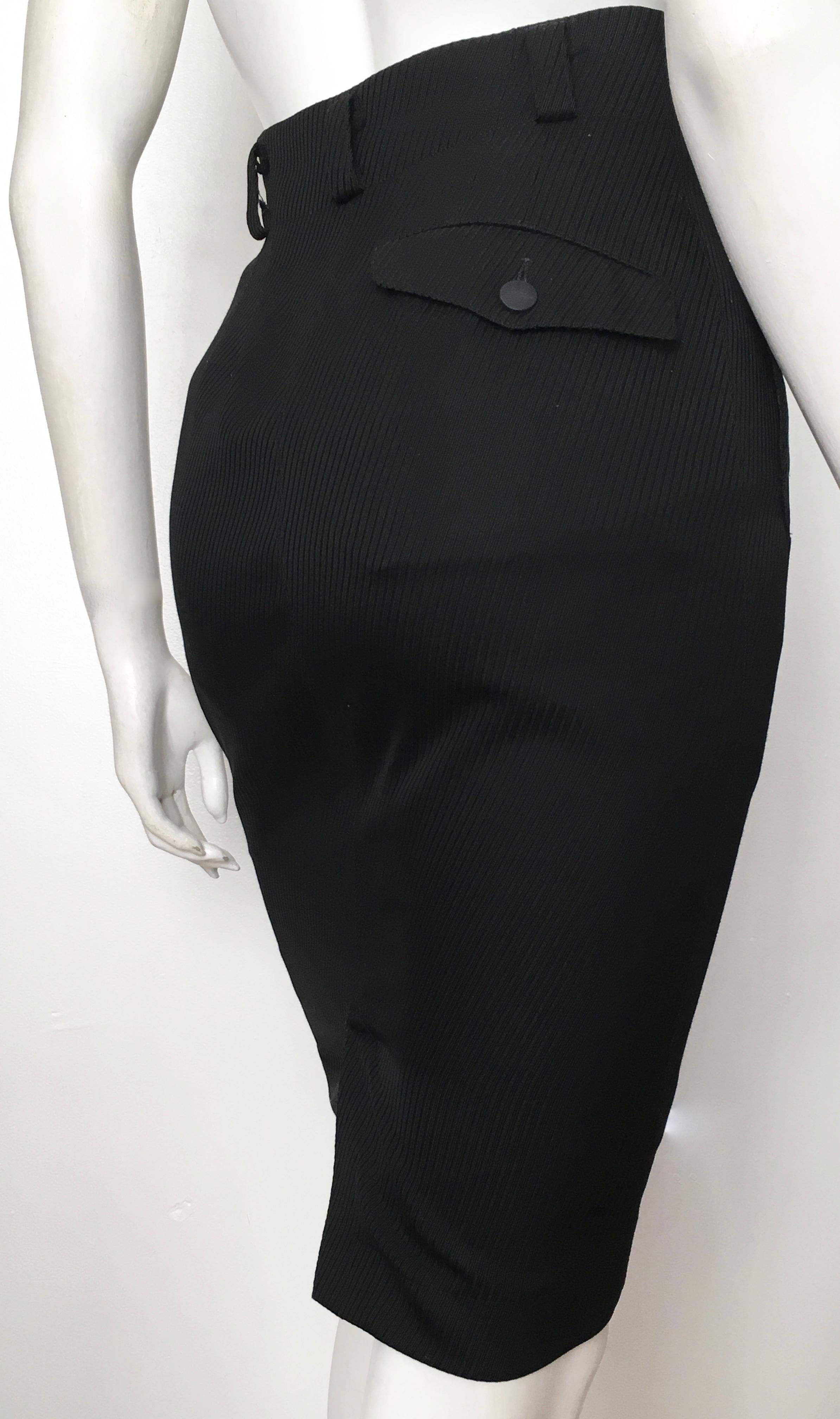 Azzedine Alaia 1980s Black Pencil Skirt with Pockets Size 4. 2