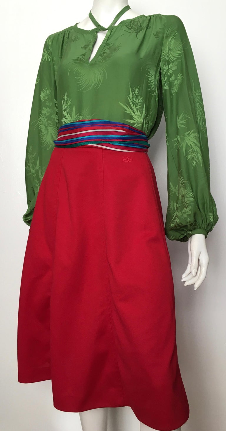 Malcolm Starr 1970s Green Silk Long Sleeve Blouse Size 6/8. For Sale at ...