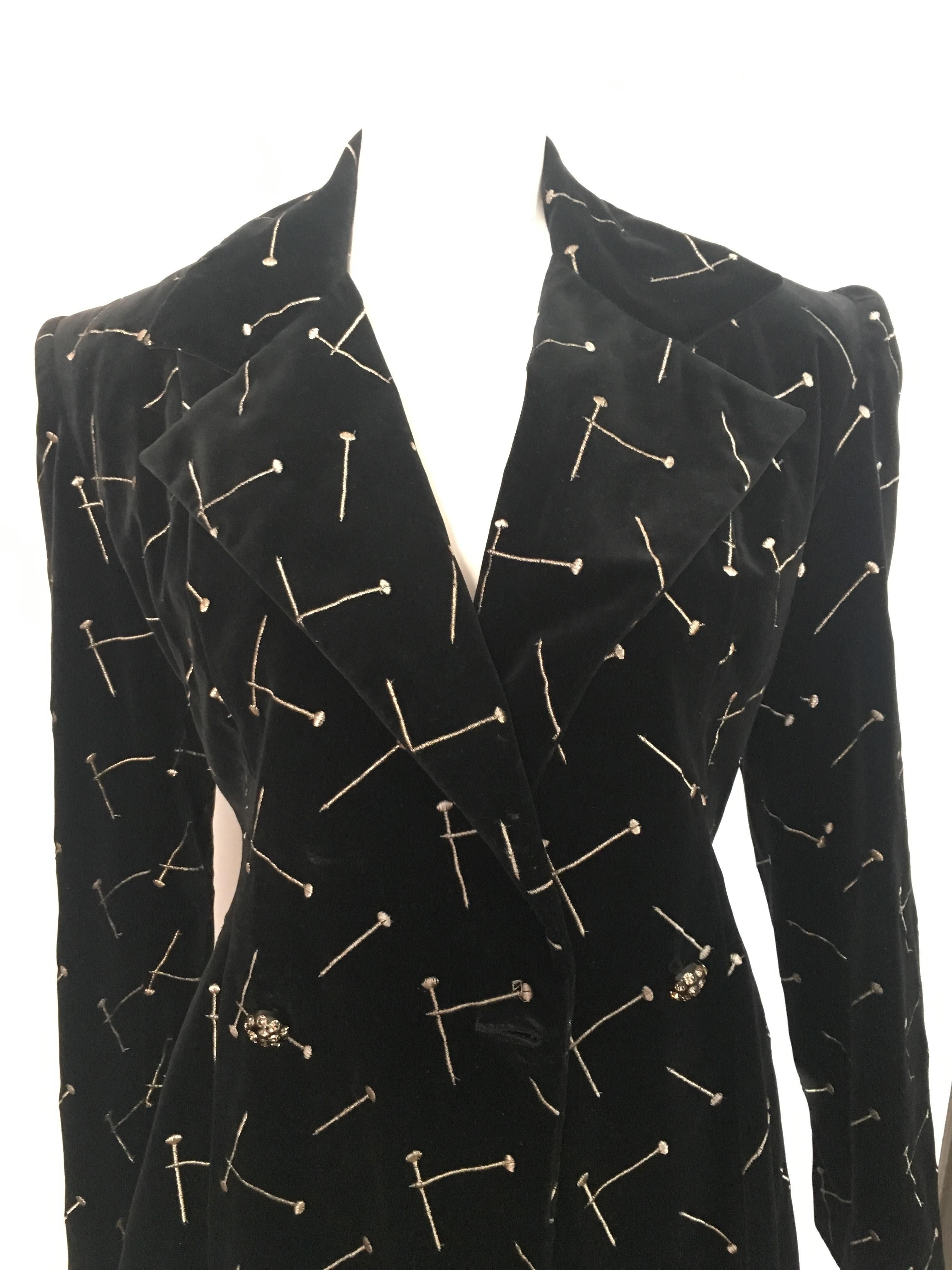 Patrick Kelly 1988 Black Velvet 'Nail' Skirt Suit Size 4. For Sale 1
