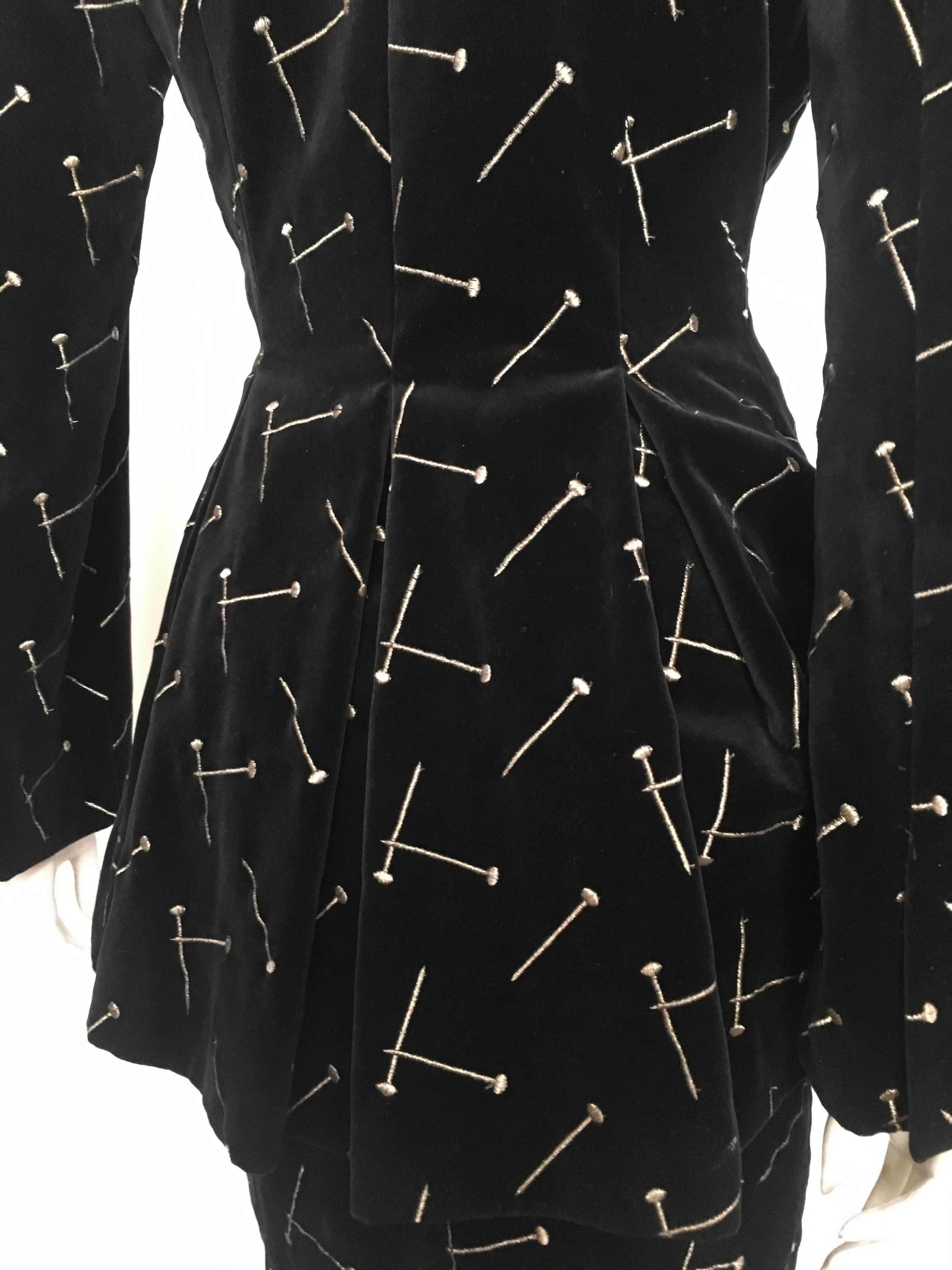 Patrick Kelly 1988 Black Velvet 'Nail' Skirt Suit Size 4. For Sale 5