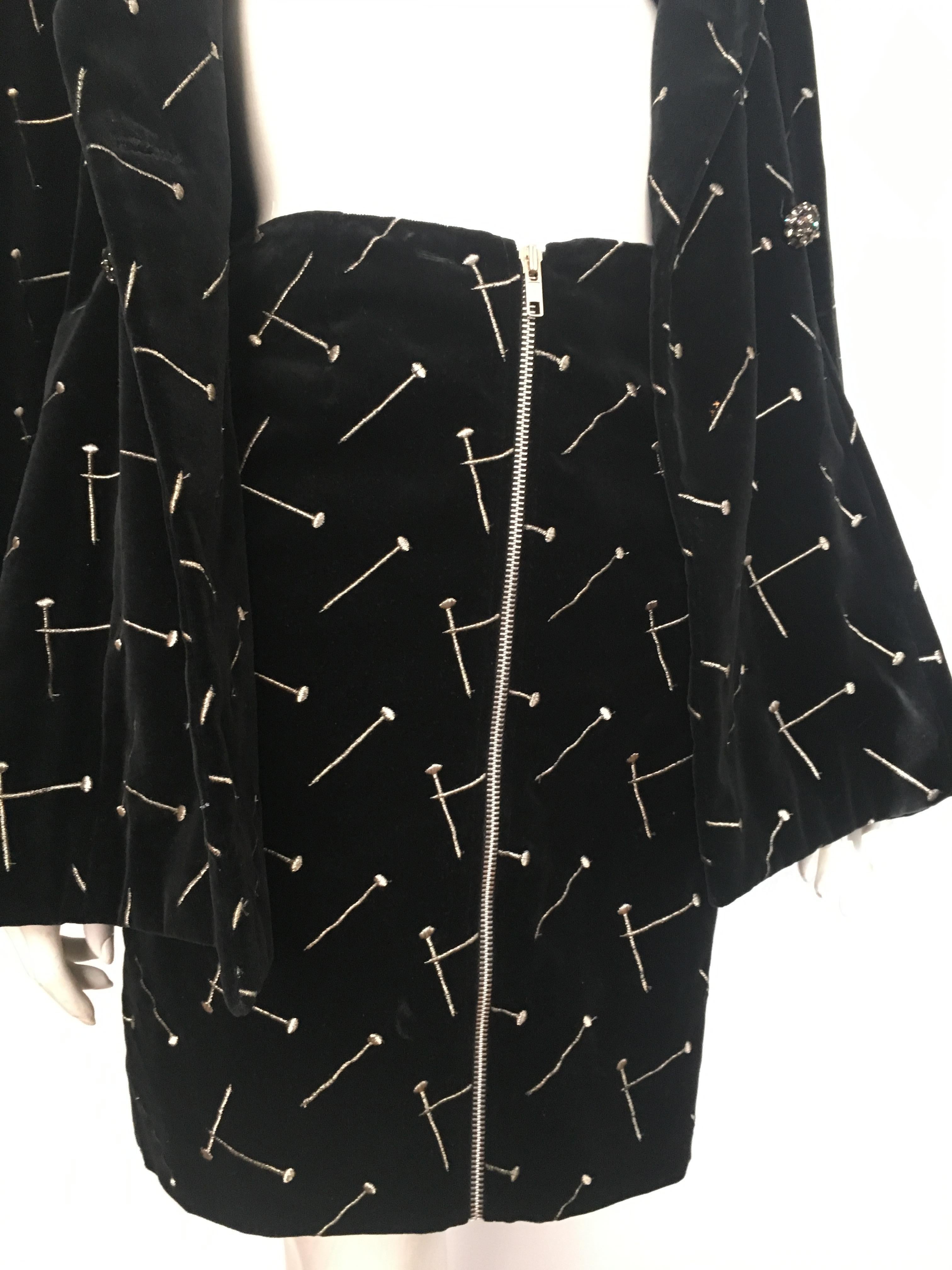 Patrick Kelly 1988 Black Velvet 'Nail' Skirt Suit Size 4. For Sale 8