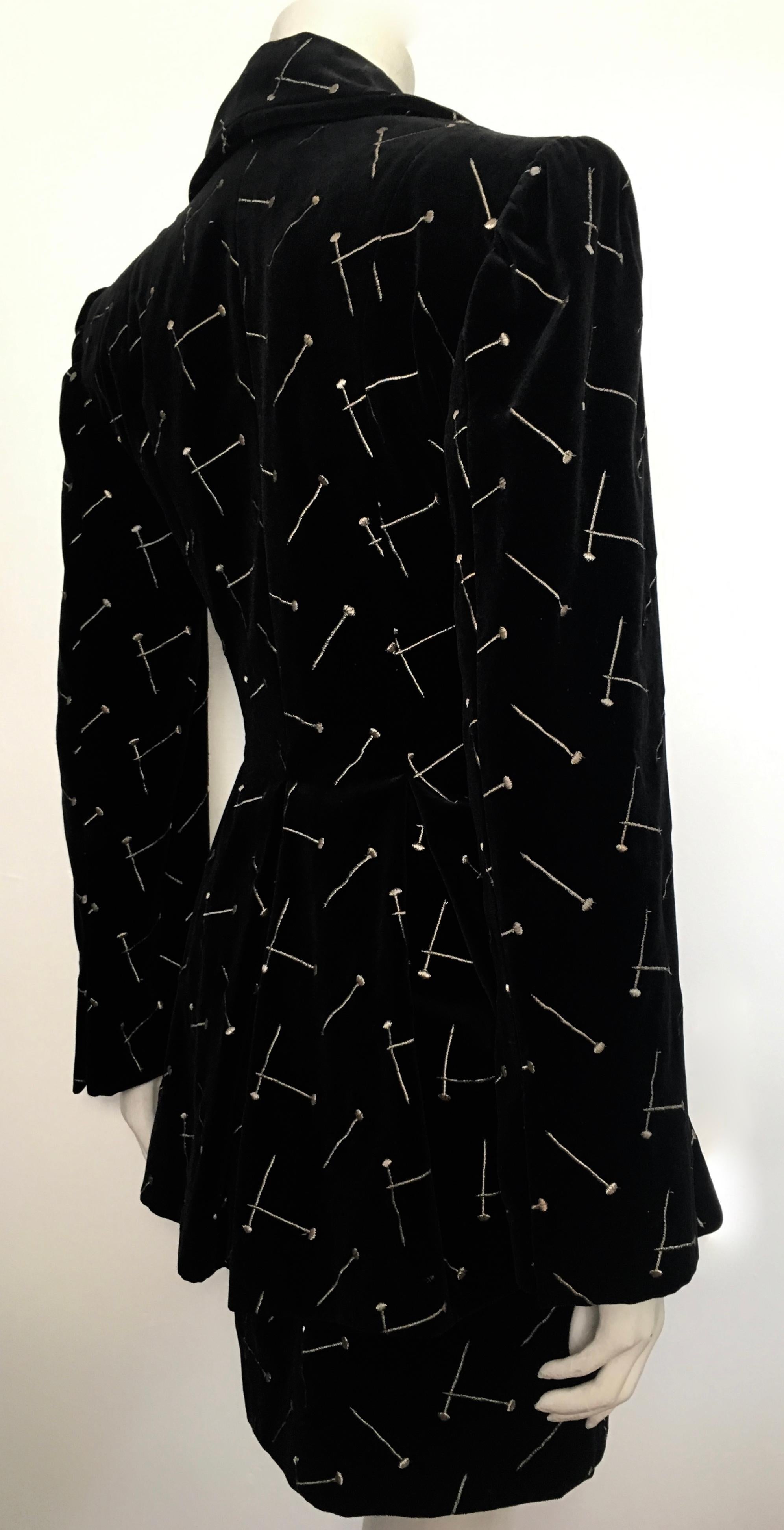 Patrick Kelly 1988 Black Velvet 'Nail' Skirt Suit Size 4. For Sale 4