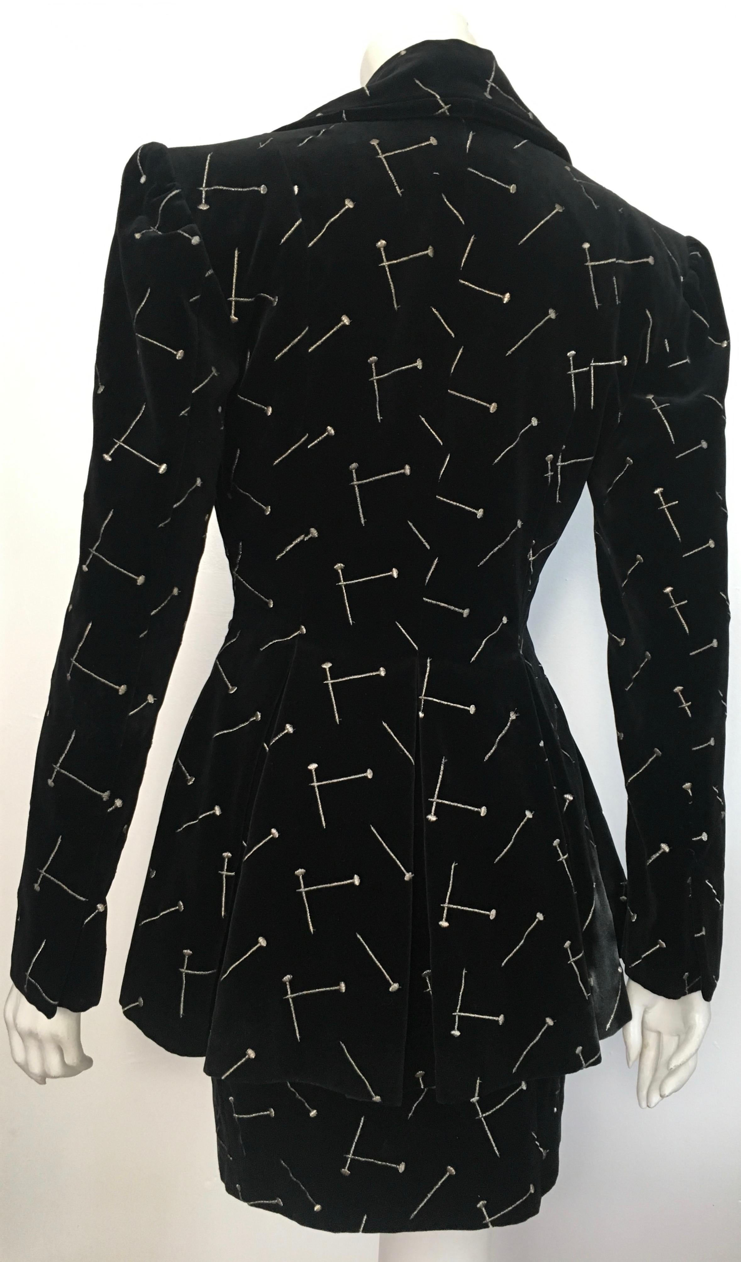 Patrick Kelly 1988 Black Velvet 'Nail' Skirt Suit Size 4. For Sale 6