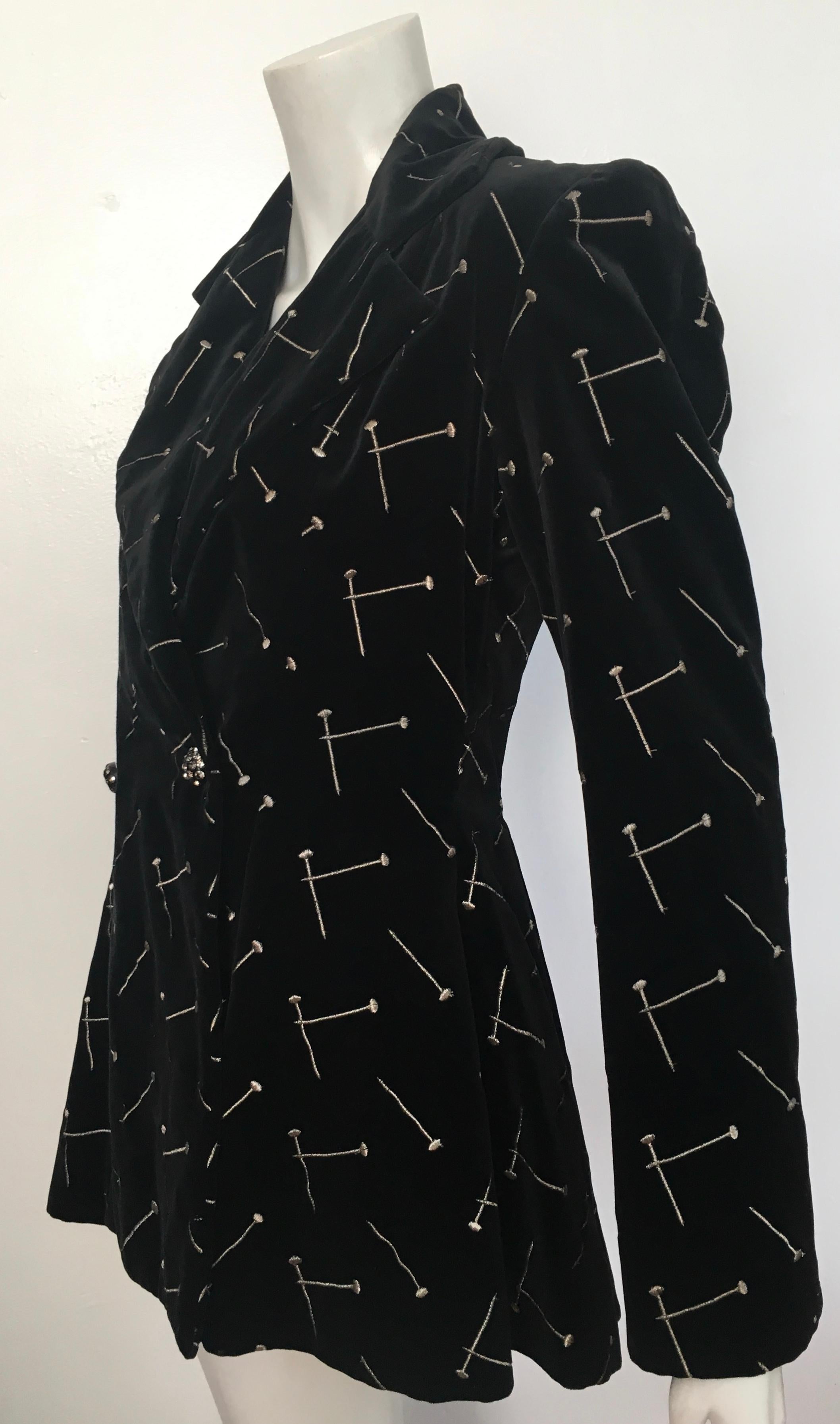 Patrick Kelly 1988 Black Velvet 'Nail' Skirt Suit Size 4. For Sale 13