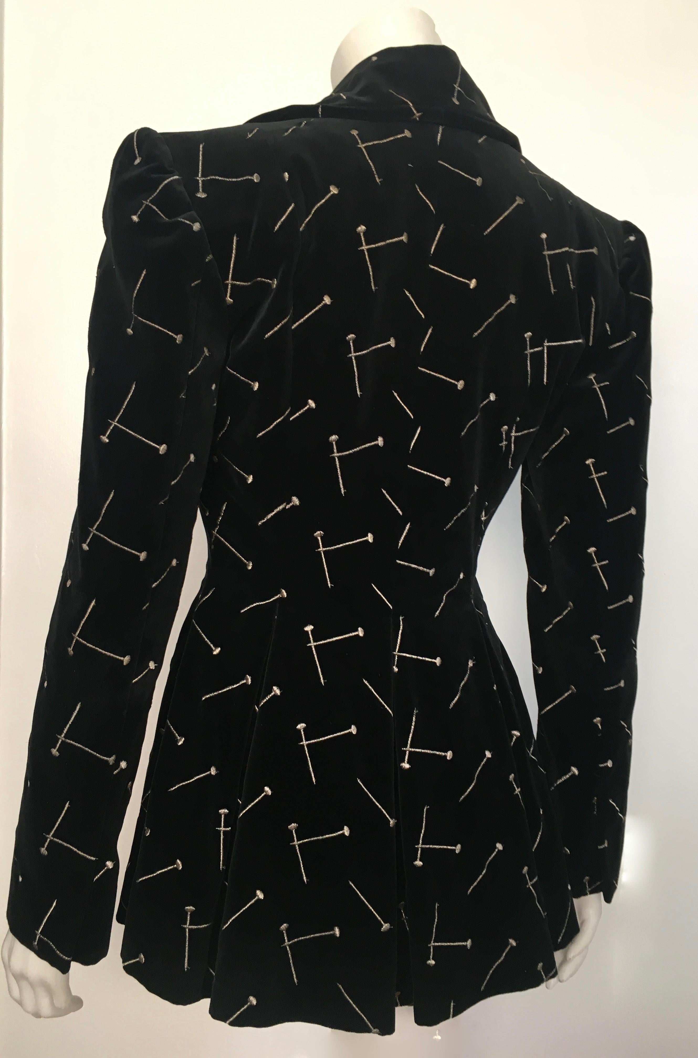 Patrick Kelly 1988 Black Velvet 'Nail' Skirt Suit Size 4. For Sale 14