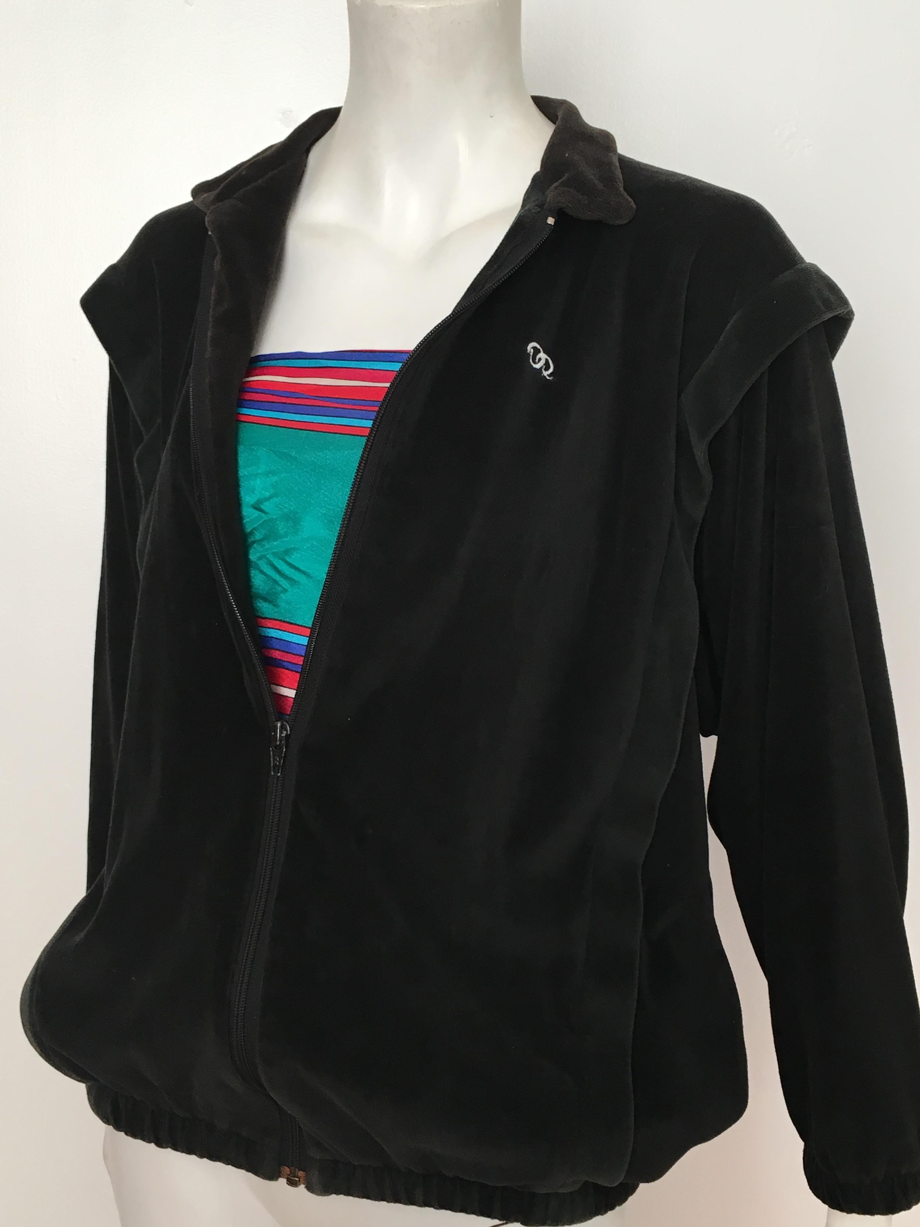 Oscar de la Renta 1980s Black Velour Active Wear Jacket Size Medium. For Sale 6