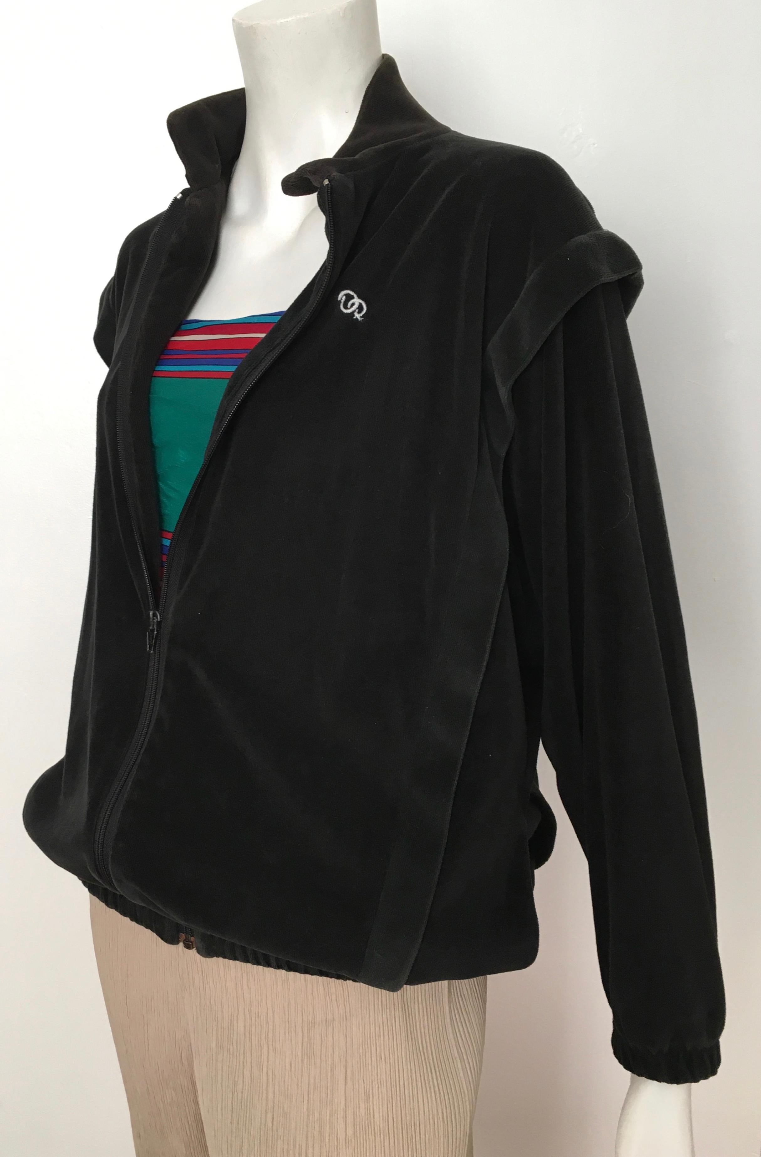 Oscar de la Renta 1980s Black Velour Active Wear Jacket Size Medium. For Sale 14