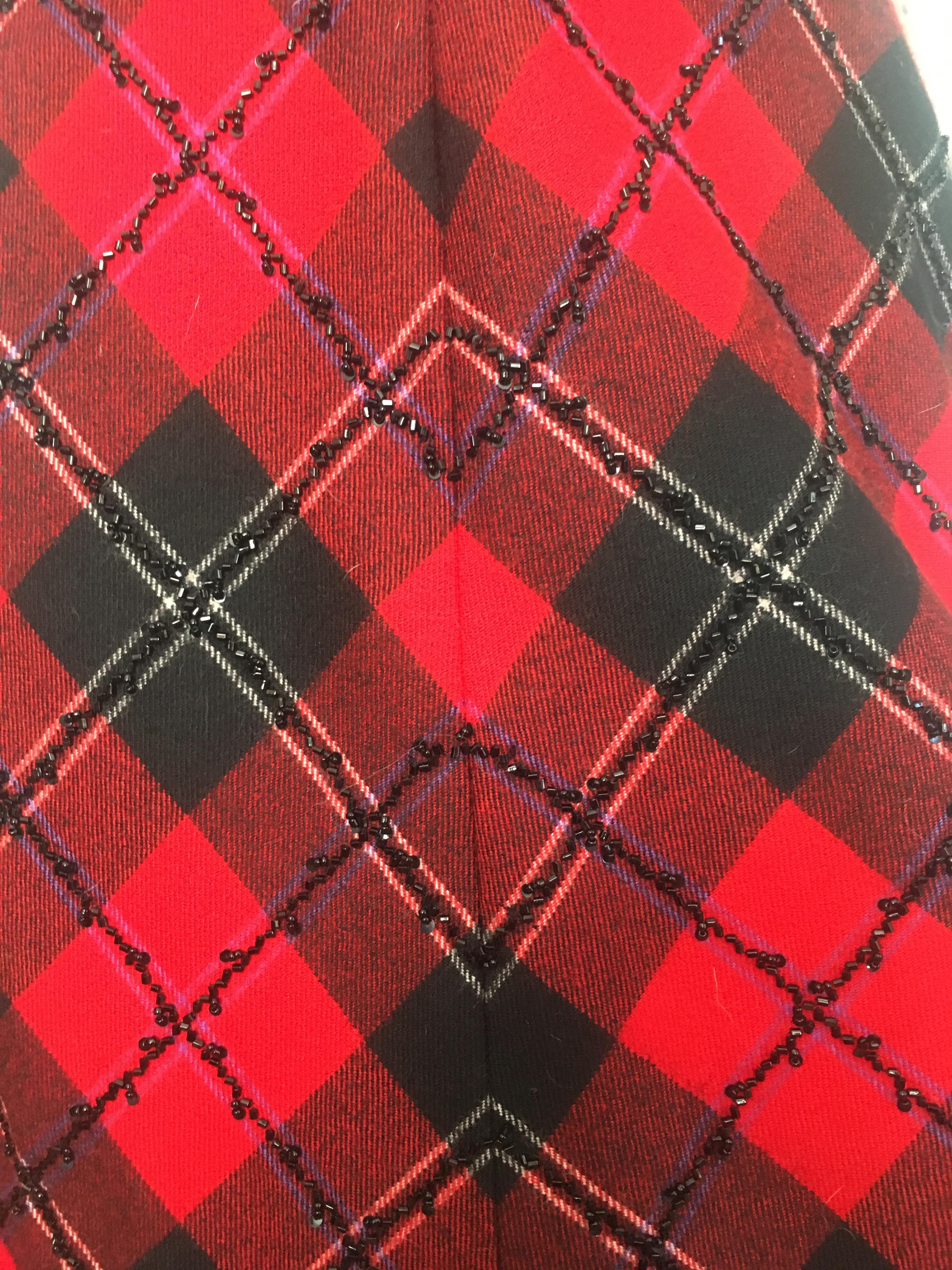 Bellville Sassoon Lorcan Mullany Plaid Wool Beaded with Mink Trim Dress Size 4. For Sale 1