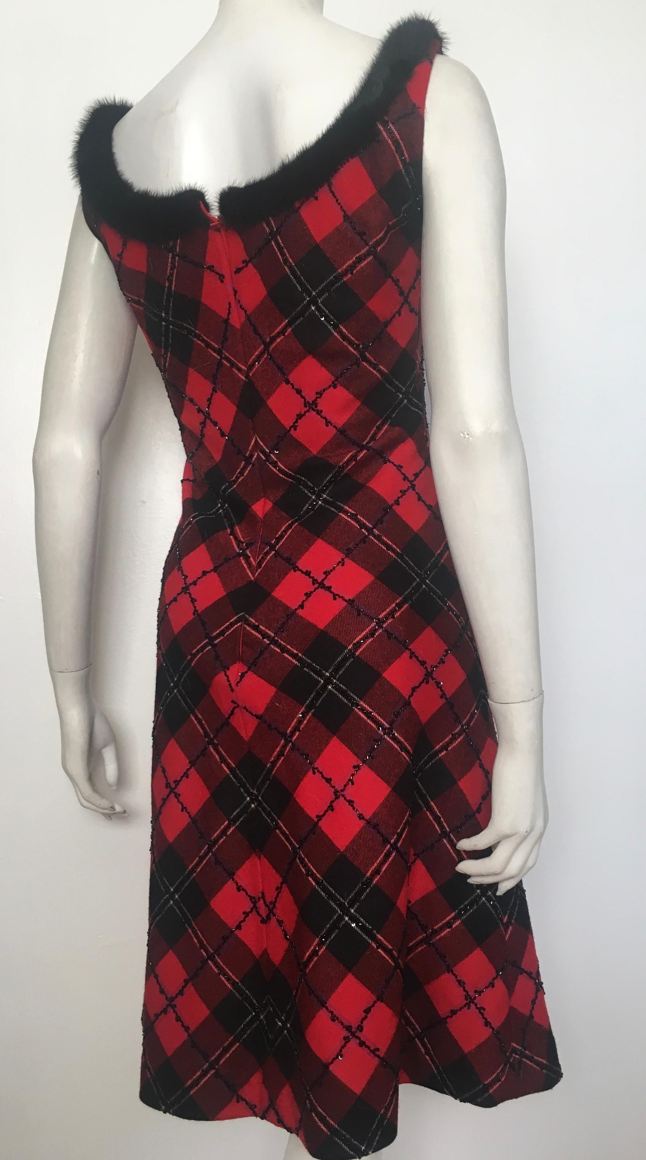 Bellville Sassoon Lorcan Mullany Plaid Wool Beaded with Mink Trim Dress Size 4. For Sale 8