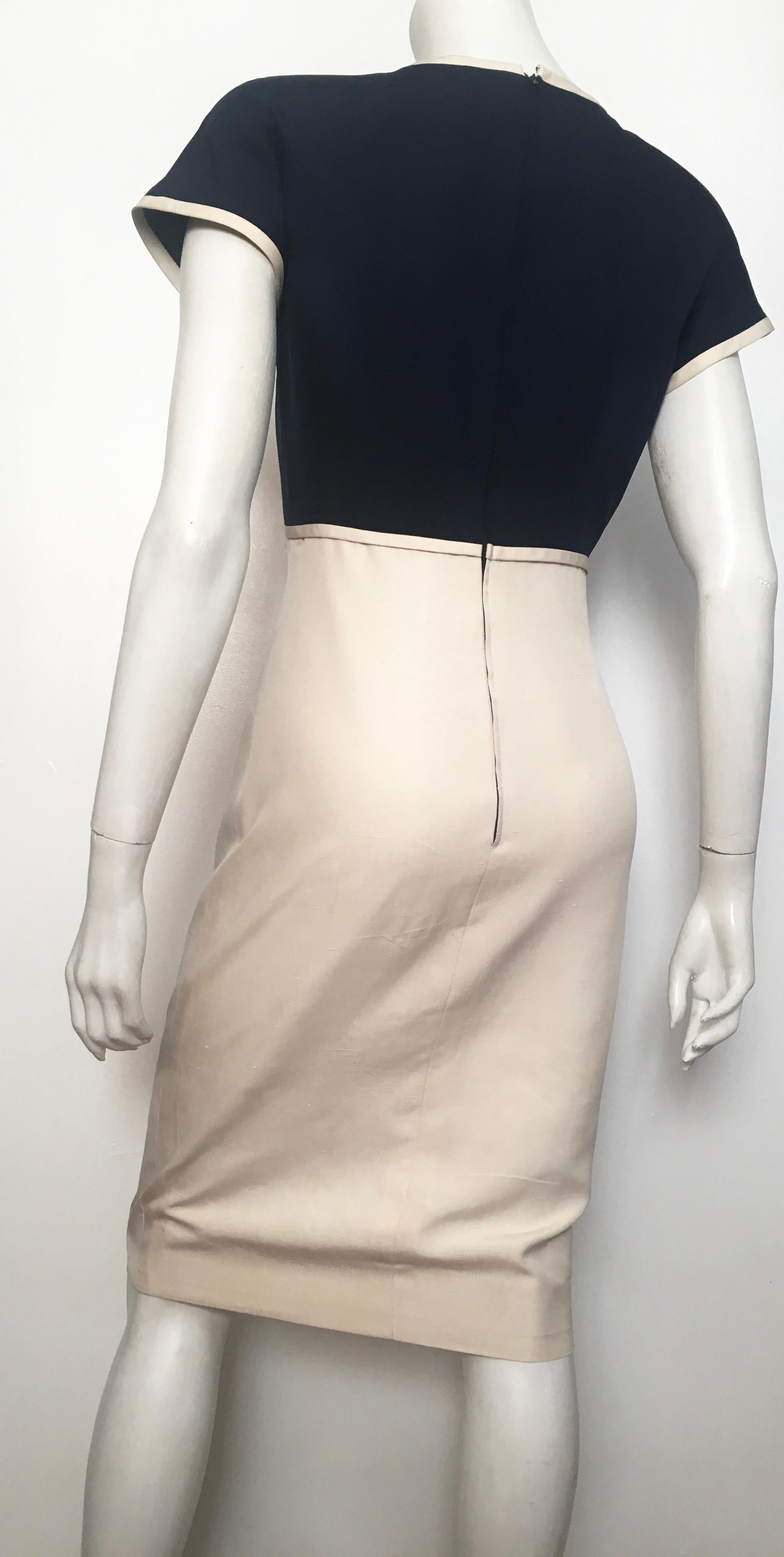 Valentino 1980s Silk Short Sleeve Navy & Cream Dress Size 6. For Sale 6