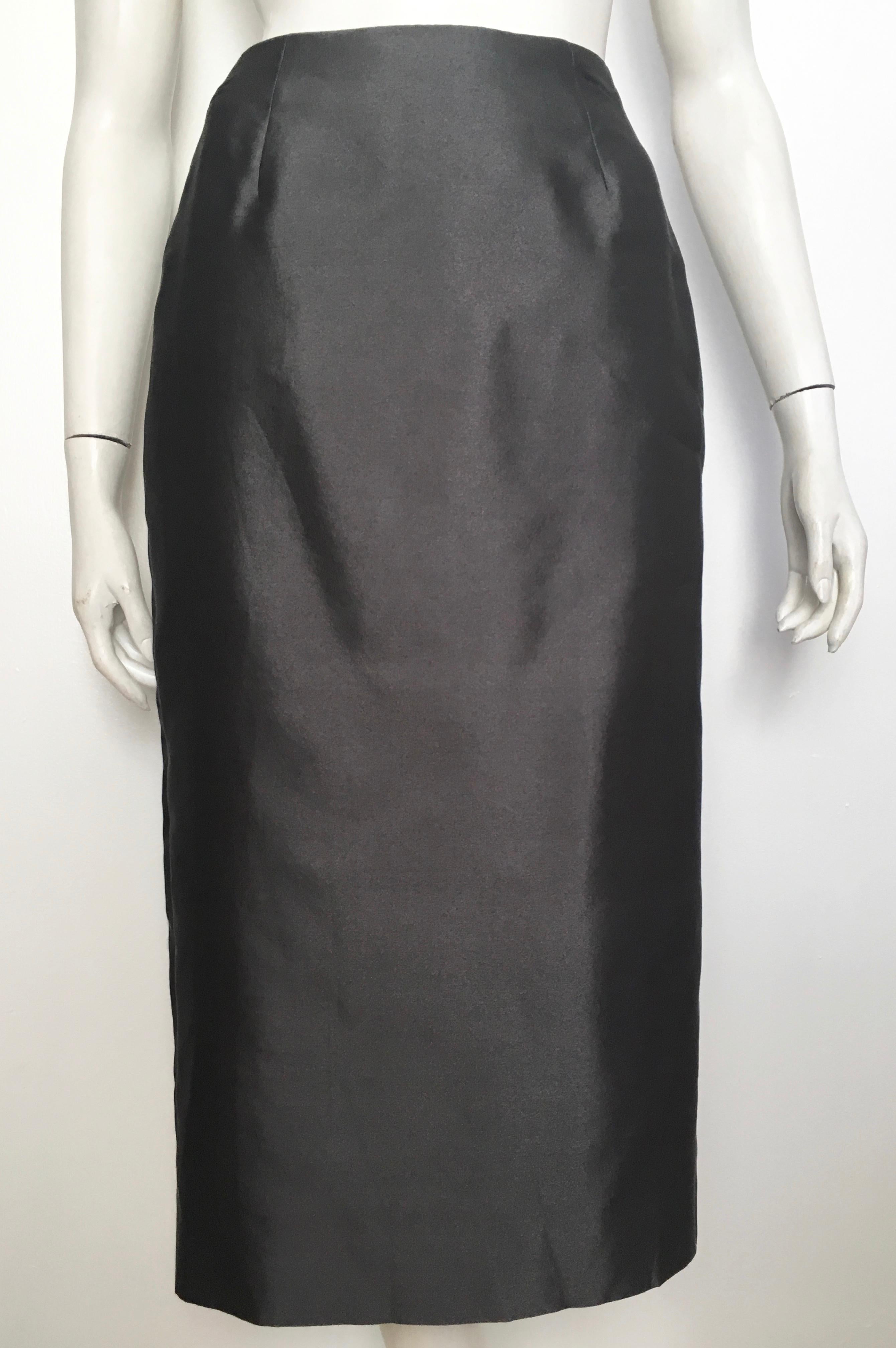 Donna Karan for Bergdorf Goodman 1990s gray silk - cashmere blend long skirt is labeled a size 4.  The waist on this skirt is 29