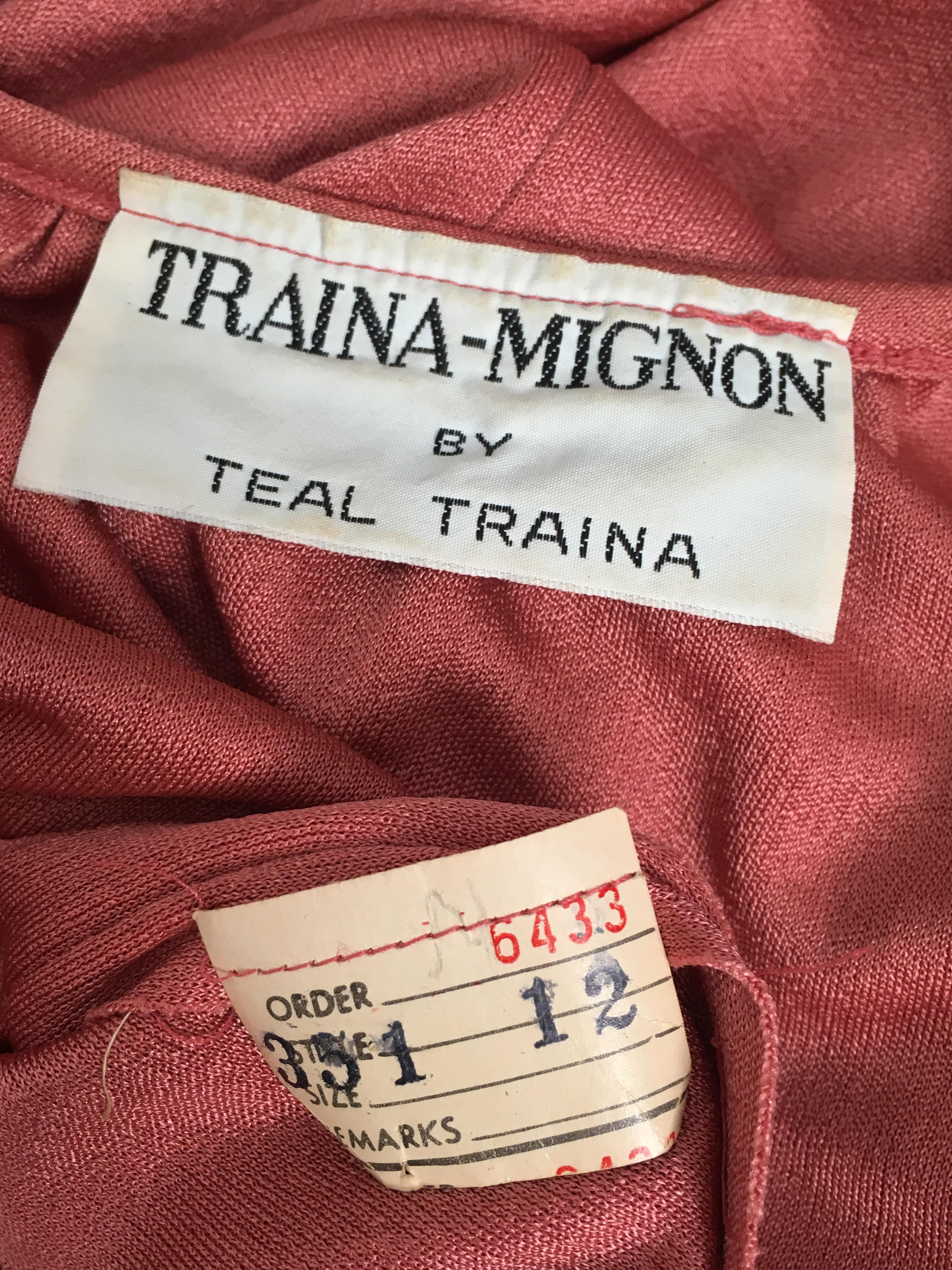 Teal-Mignon by Teal Traina 1970s Rose Jersey Blouse Size Large. For Sale 10
