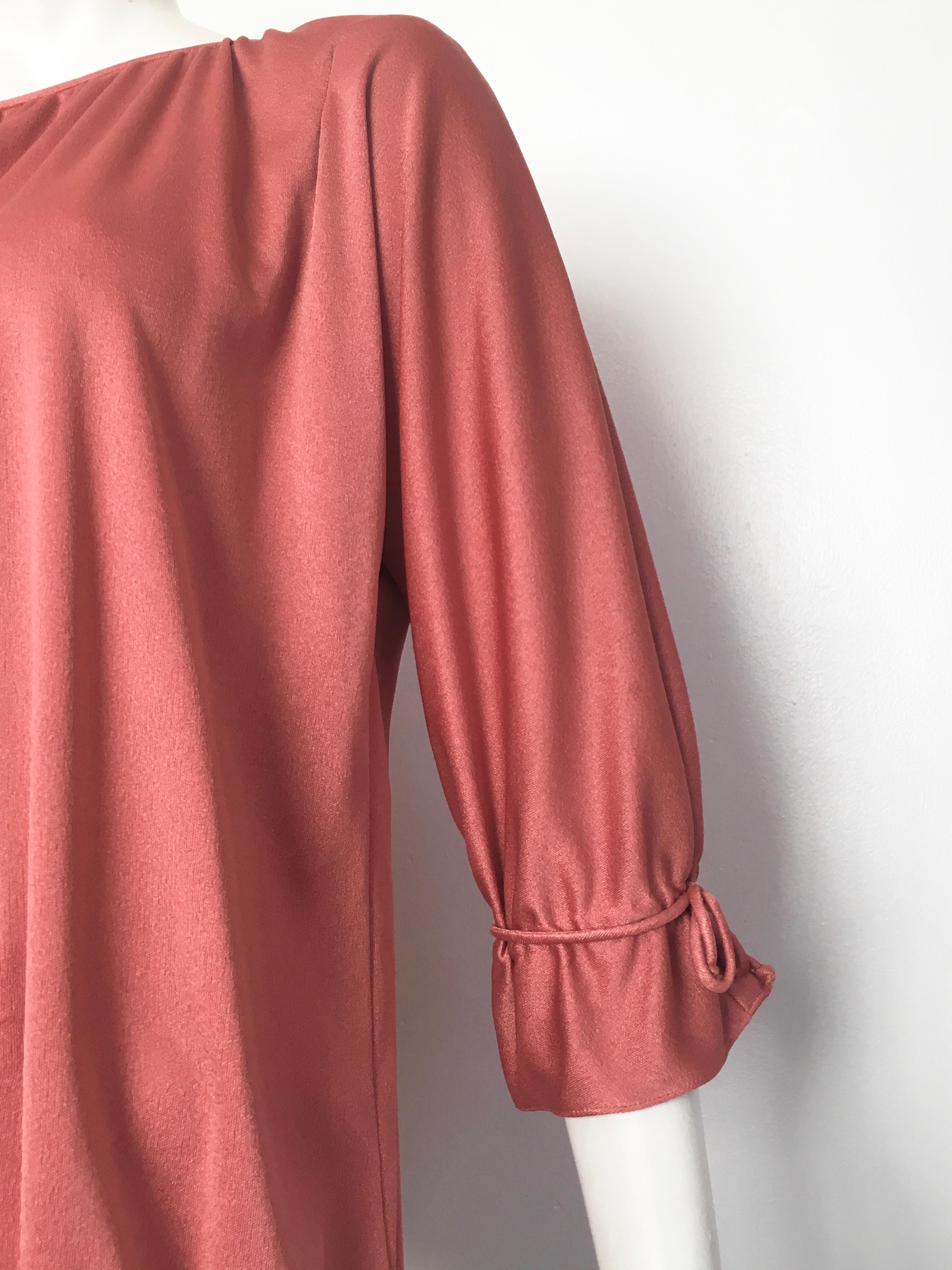 Pink Teal-Mignon by Teal Traina 1970s Rose Jersey Blouse Size Large. For Sale