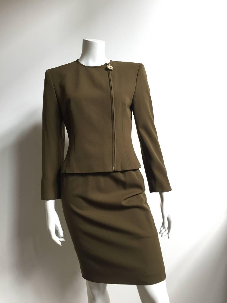 Genny by Versace Olive Skirt Suit Size 4  3