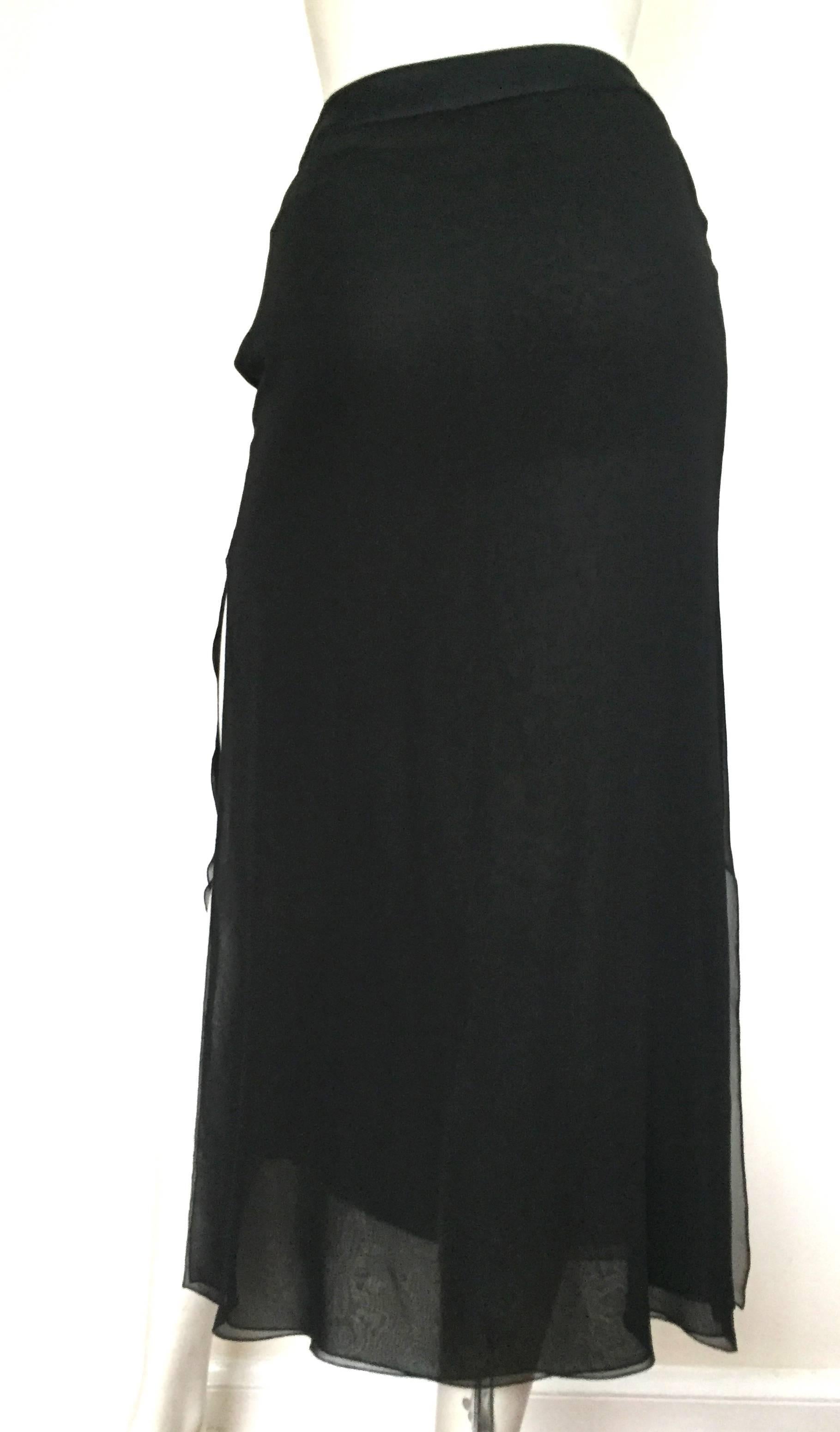 Valentino 1980s Black Silk Long Skirt Size 6. 3