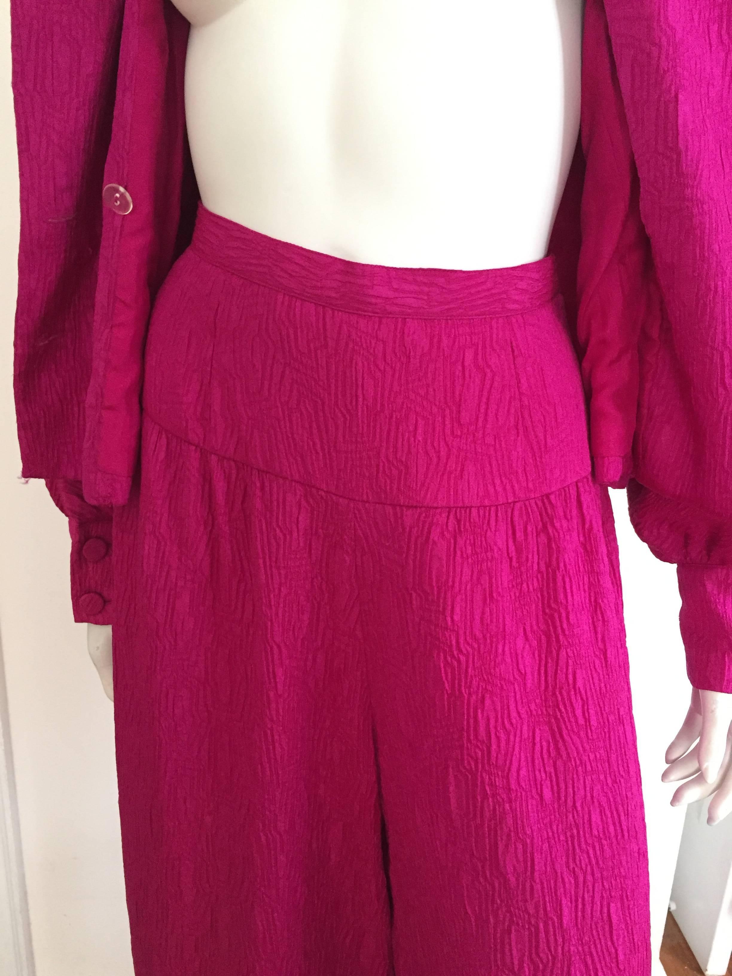 Adele Simpson Silk Pink Jacket and Palazzo Pants Size 6, 1980s For Sale 2