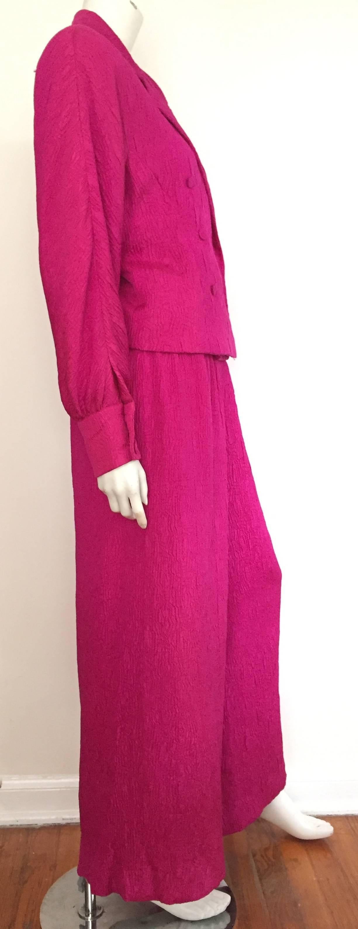 Adele Simpson Silk Pink Jacket and Palazzo Pants Size 6, 1980s For Sale 1
