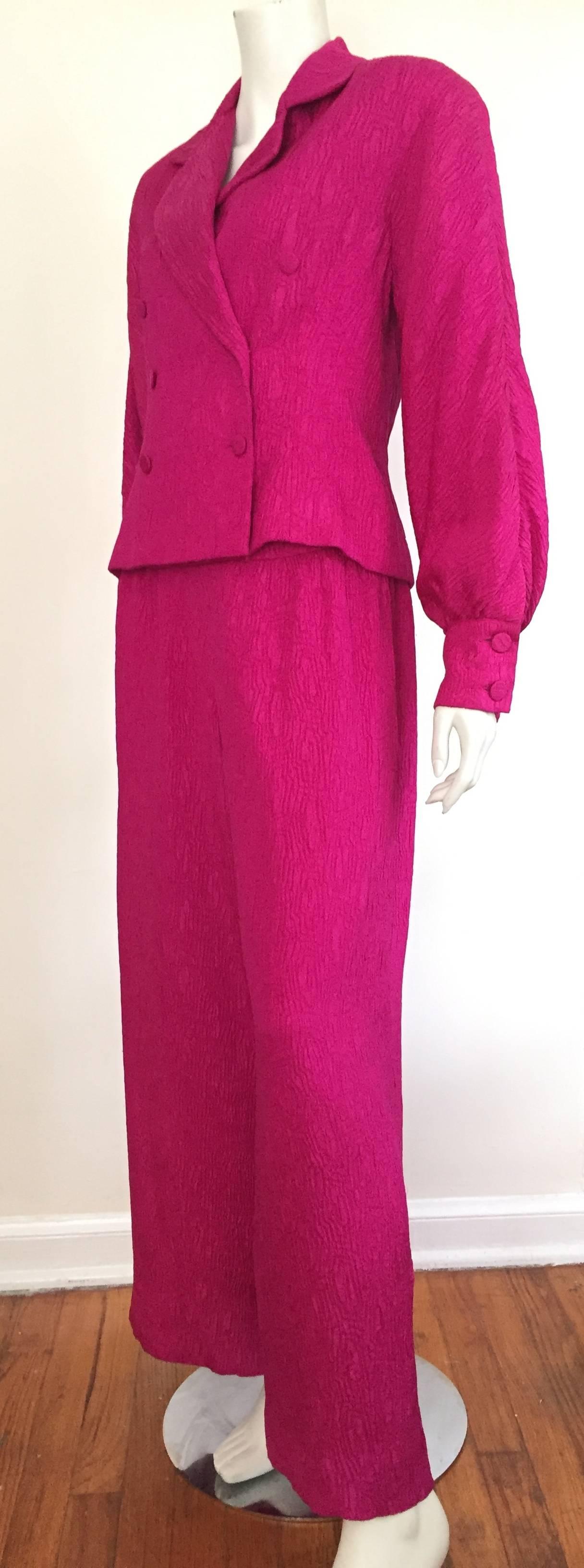 Adele Simpson Silk Pink Jacket and Palazzo Pants Size 6, 1980s For Sale 3