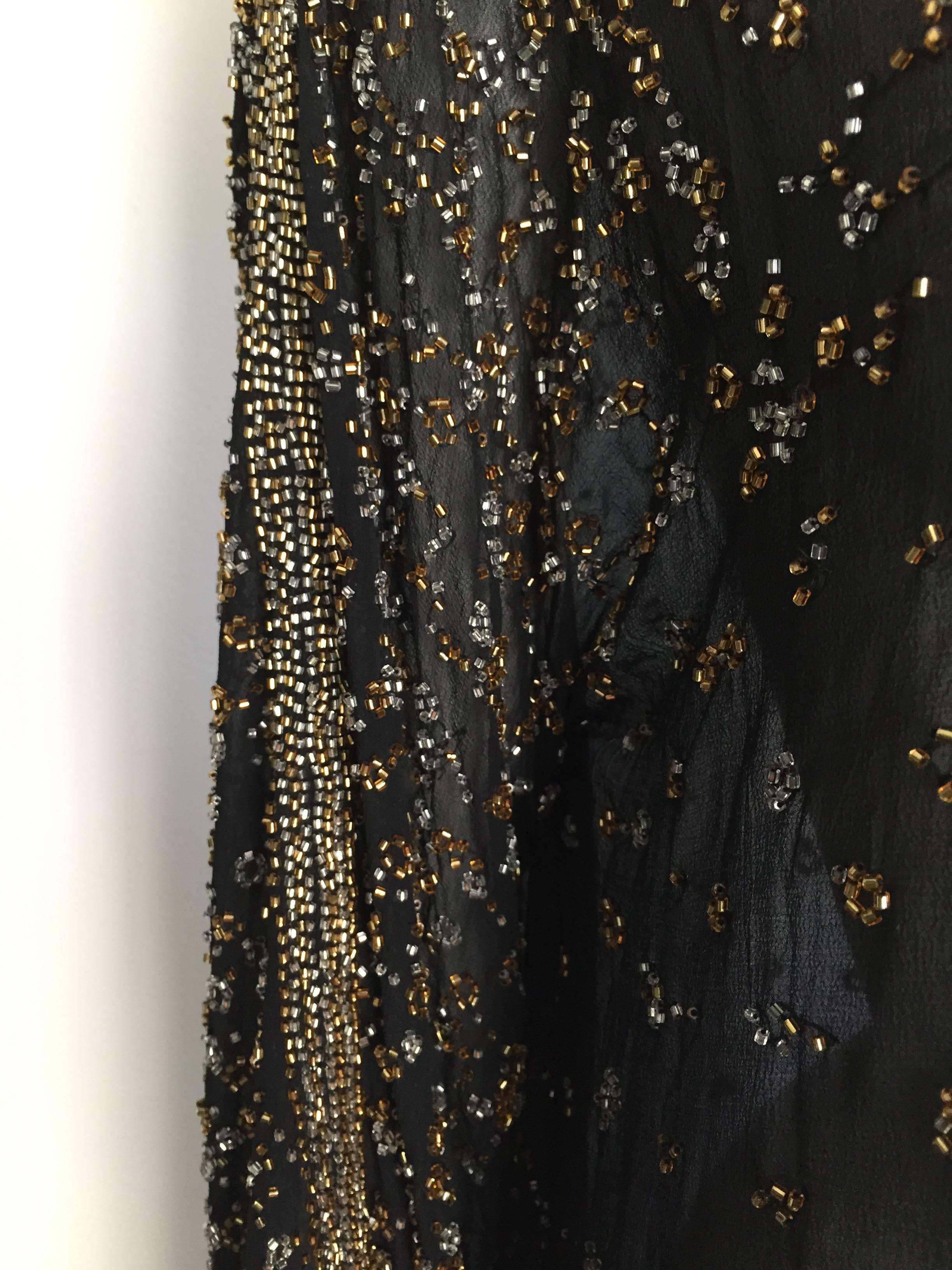 Halston 70s black silk beaded dress size 8 / 10.  4