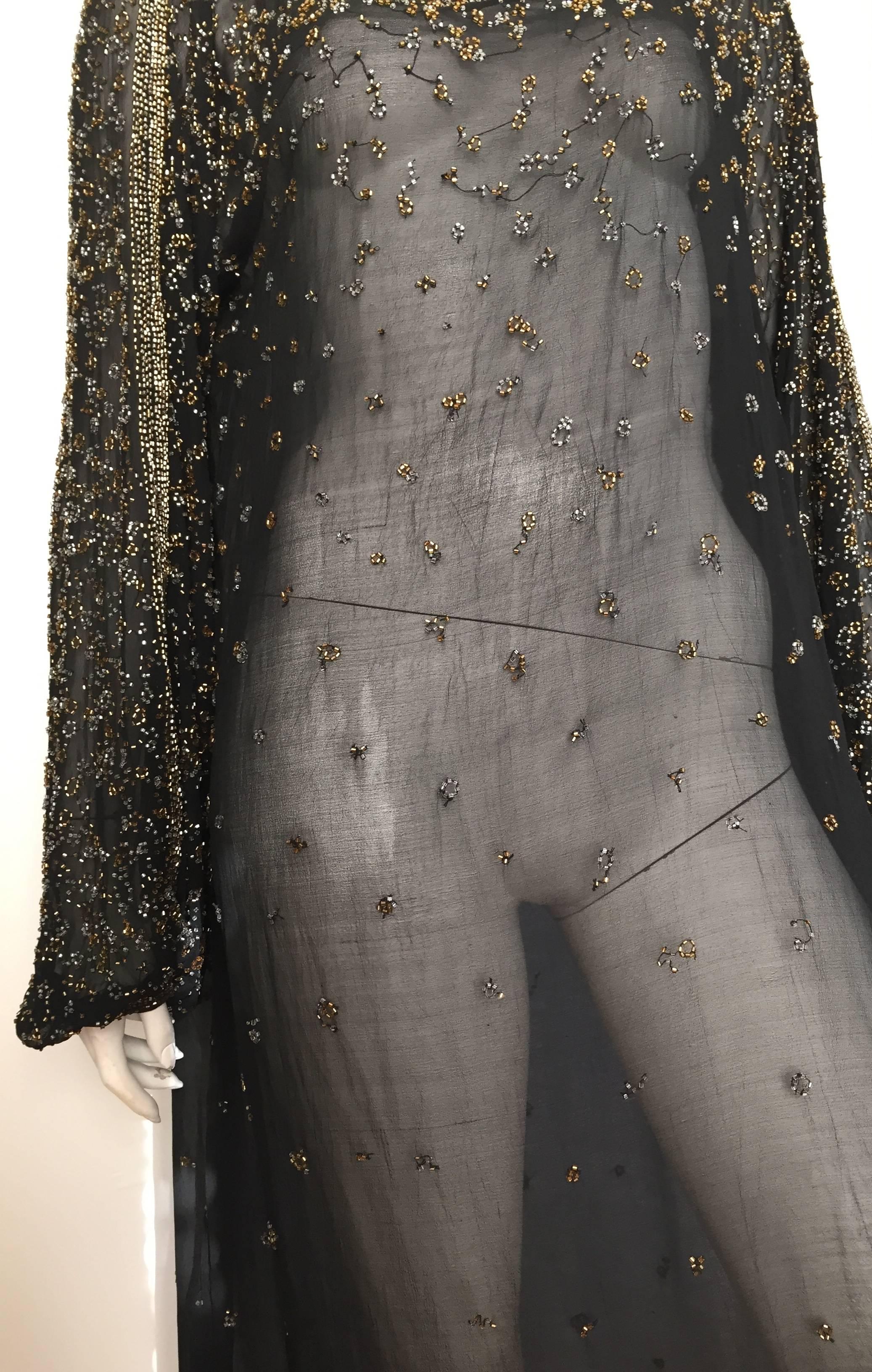 Black Halston 70s black silk beaded dress size 8 / 10. 