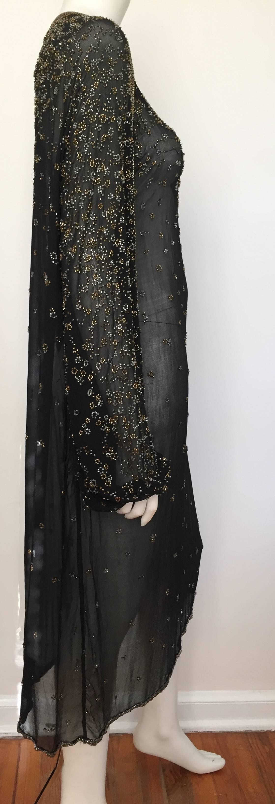 Halston 70s black silk beaded dress size 8 / 10.  In Good Condition In Atlanta, GA
