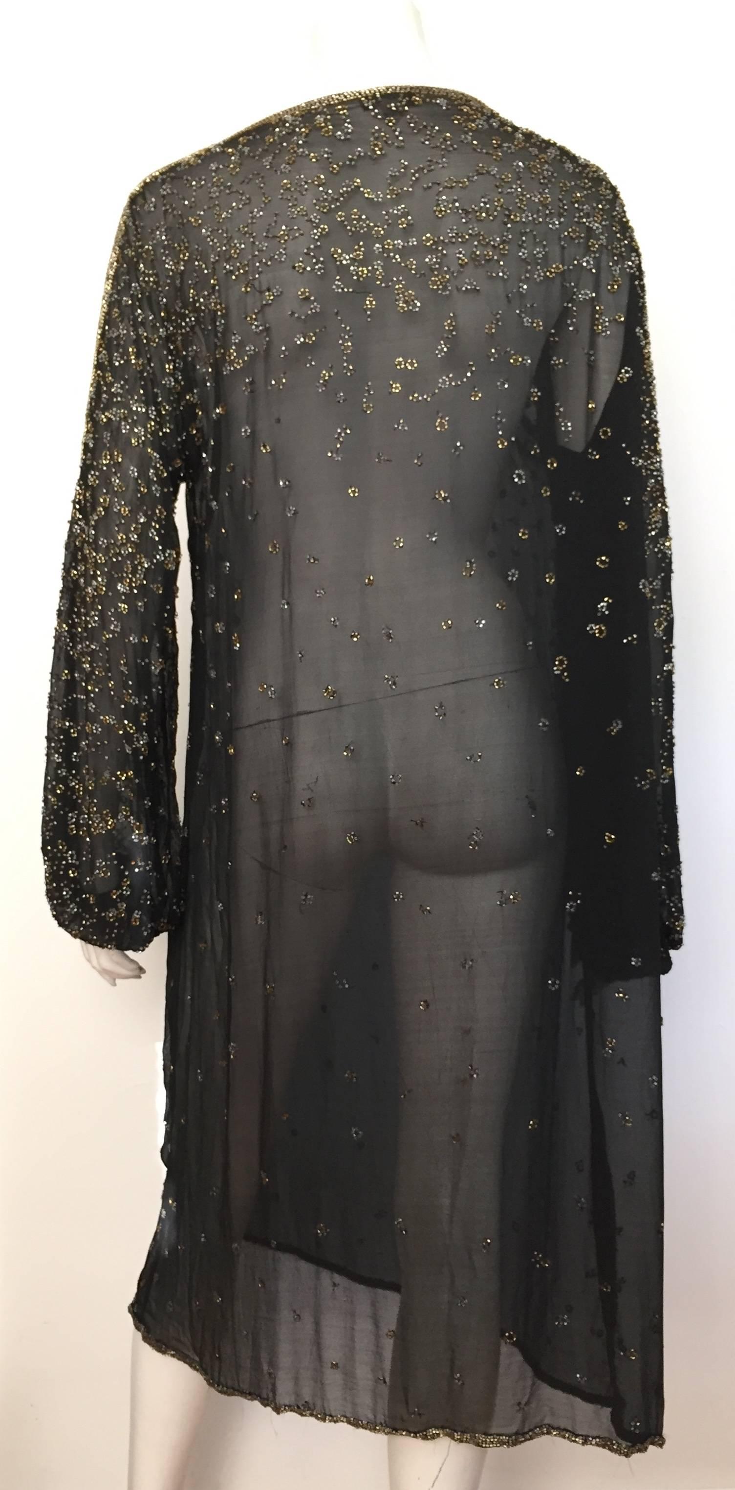 Women's Halston 70s black silk beaded dress size 8 / 10. 