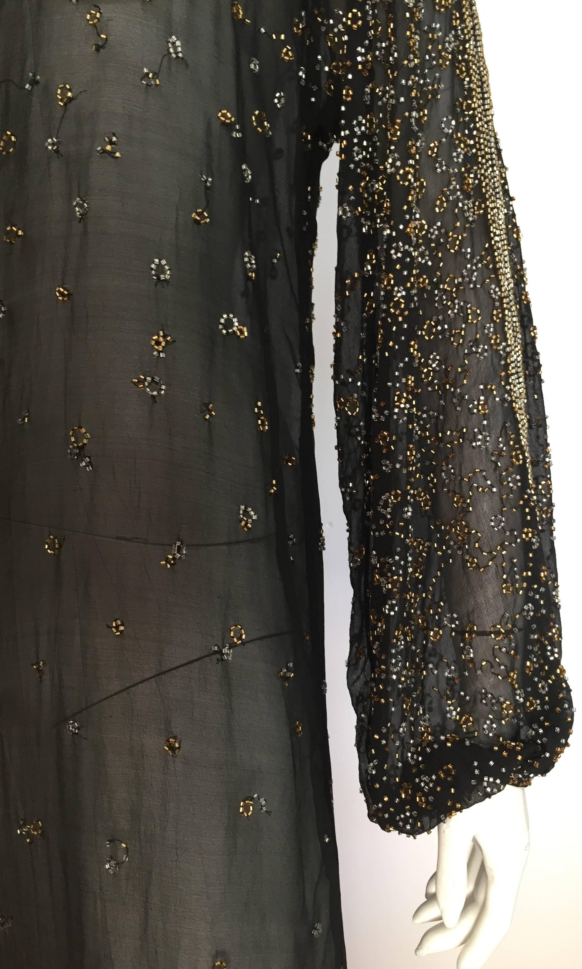 Halston 70s black silk beaded dress size 8 / 10.  2