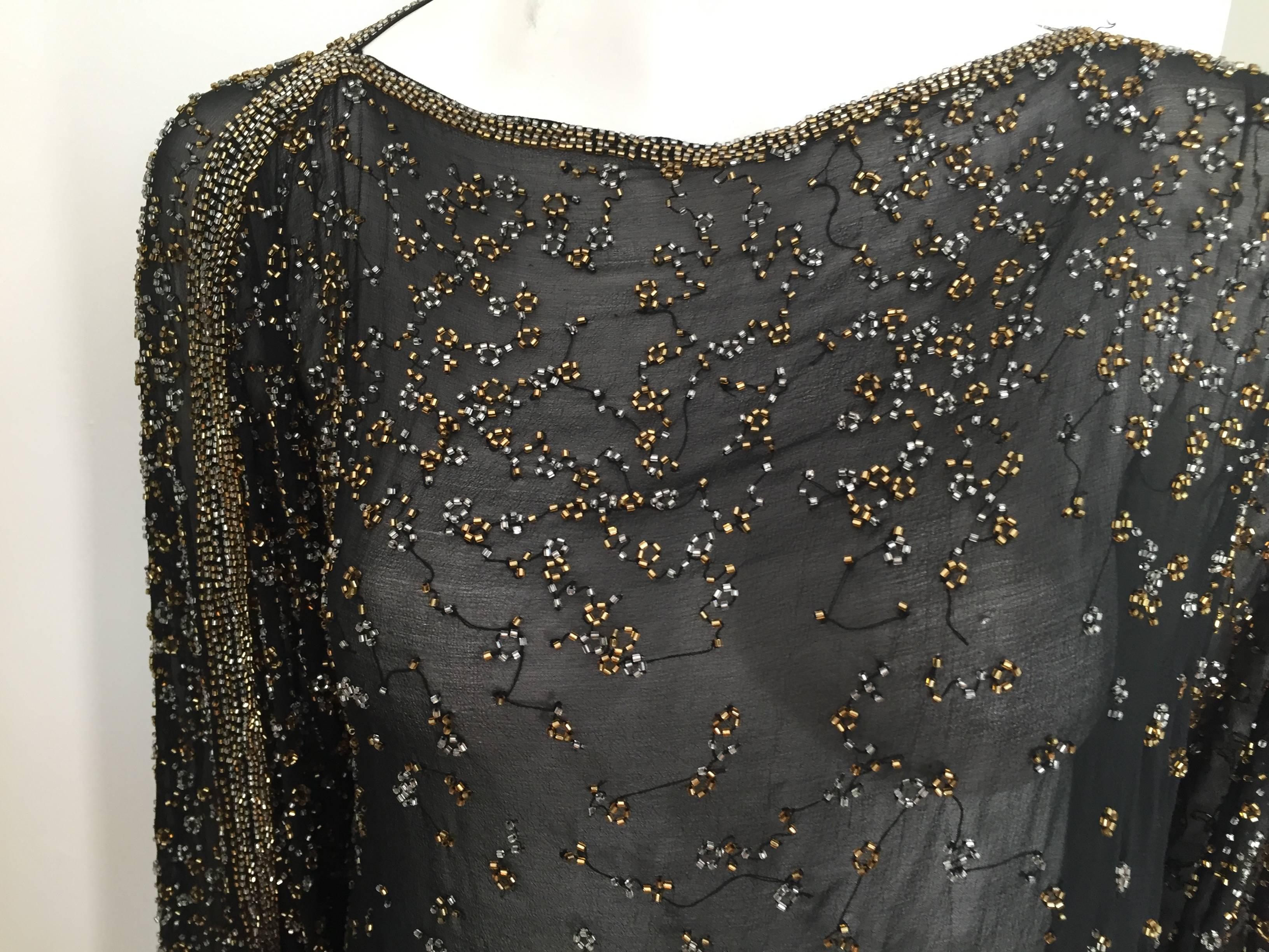 Halston 70s black silk beaded dress size 8 / 10.  3