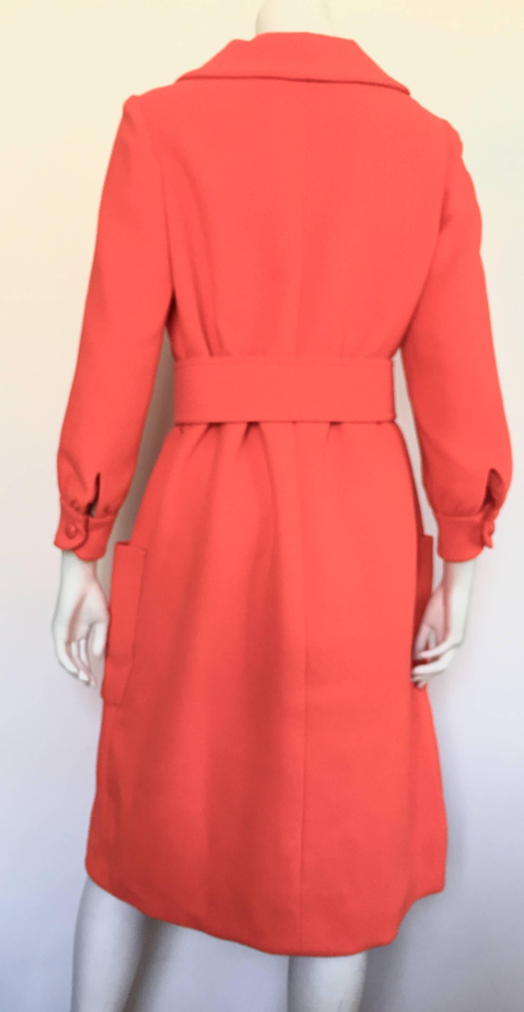 Norman Norell 60s orange wool coat with belt size 6 / 8. For Sale 2