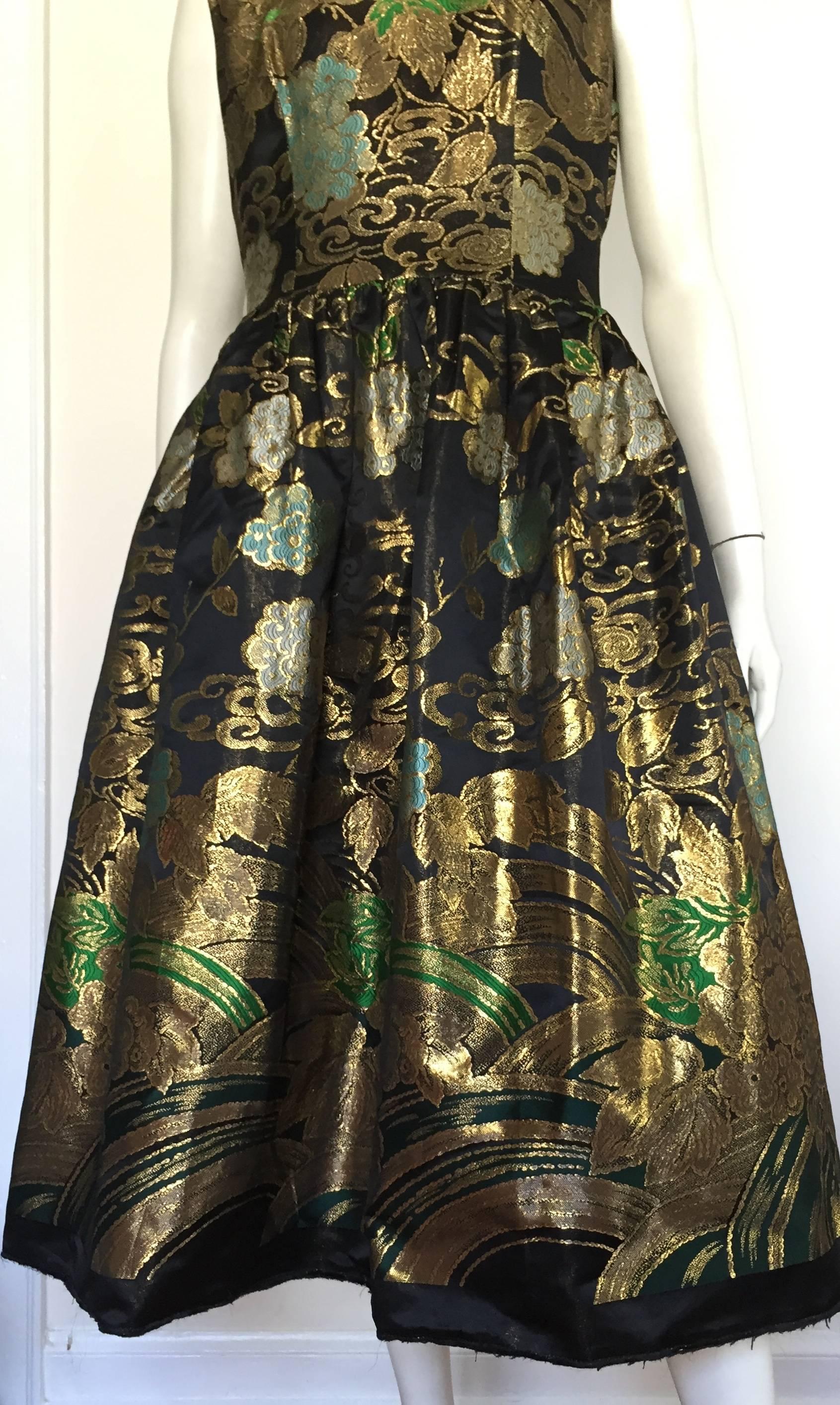 Black Gustave Tassell 1956 brocade evening dress size 12. For Sale