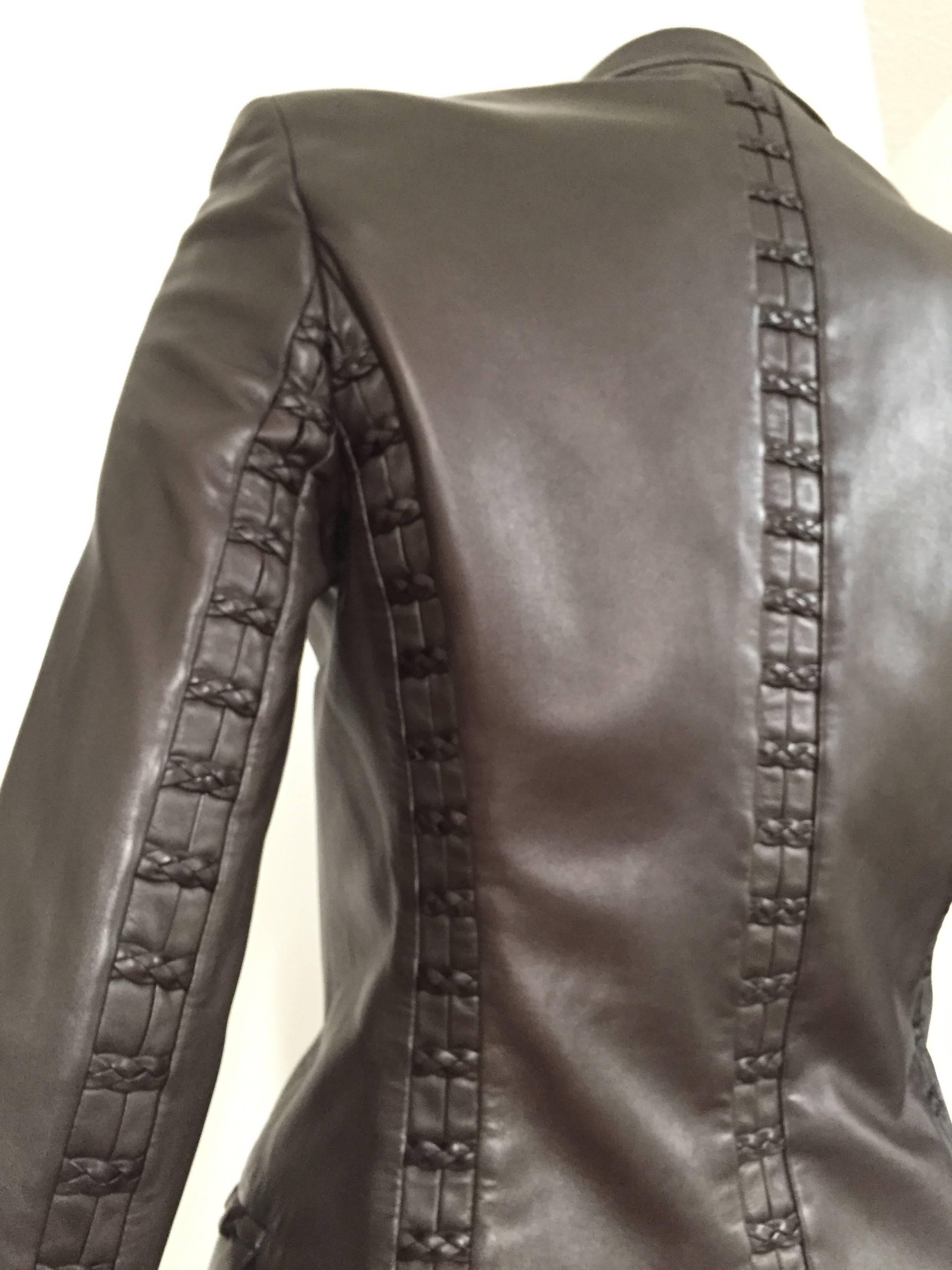 YSL by Tom Ford 2002 brown leather runway jacket size 4.  For Sale 2