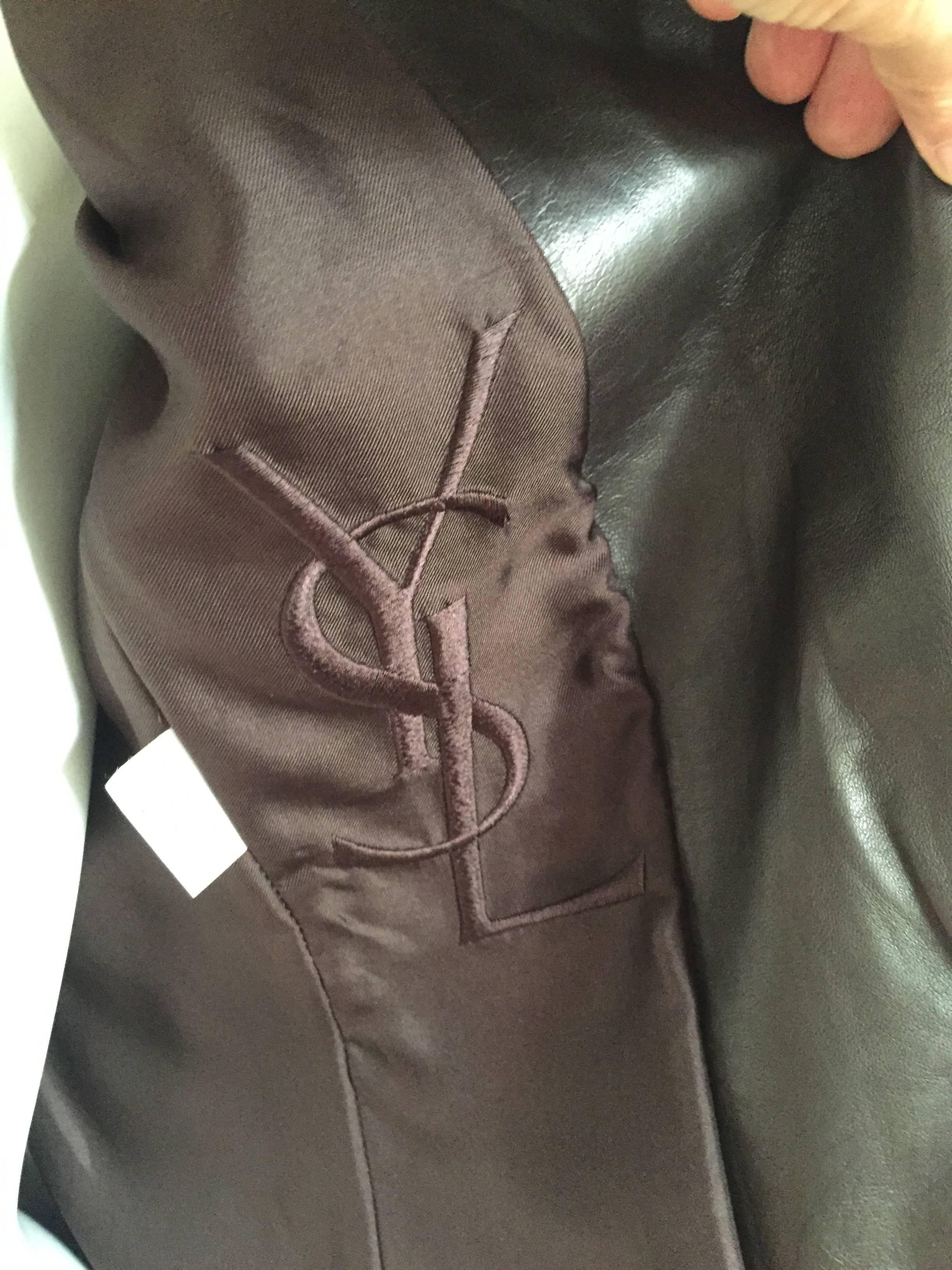 YSL by Tom Ford 2002 brown leather runway jacket size 4.  For Sale 4